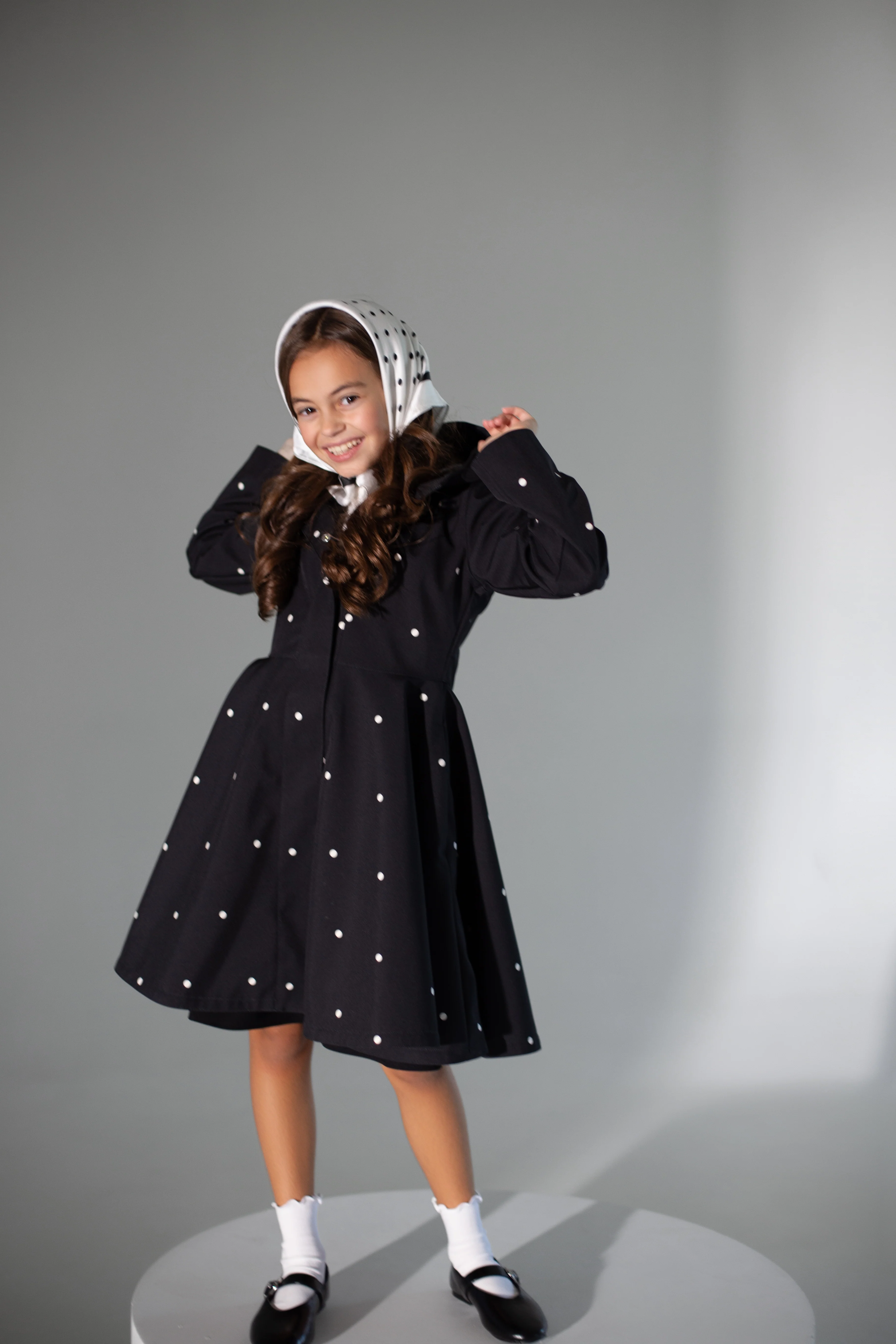 Black Coat for Girls with Polka Dots | Timeless Polka Dots - Image 3