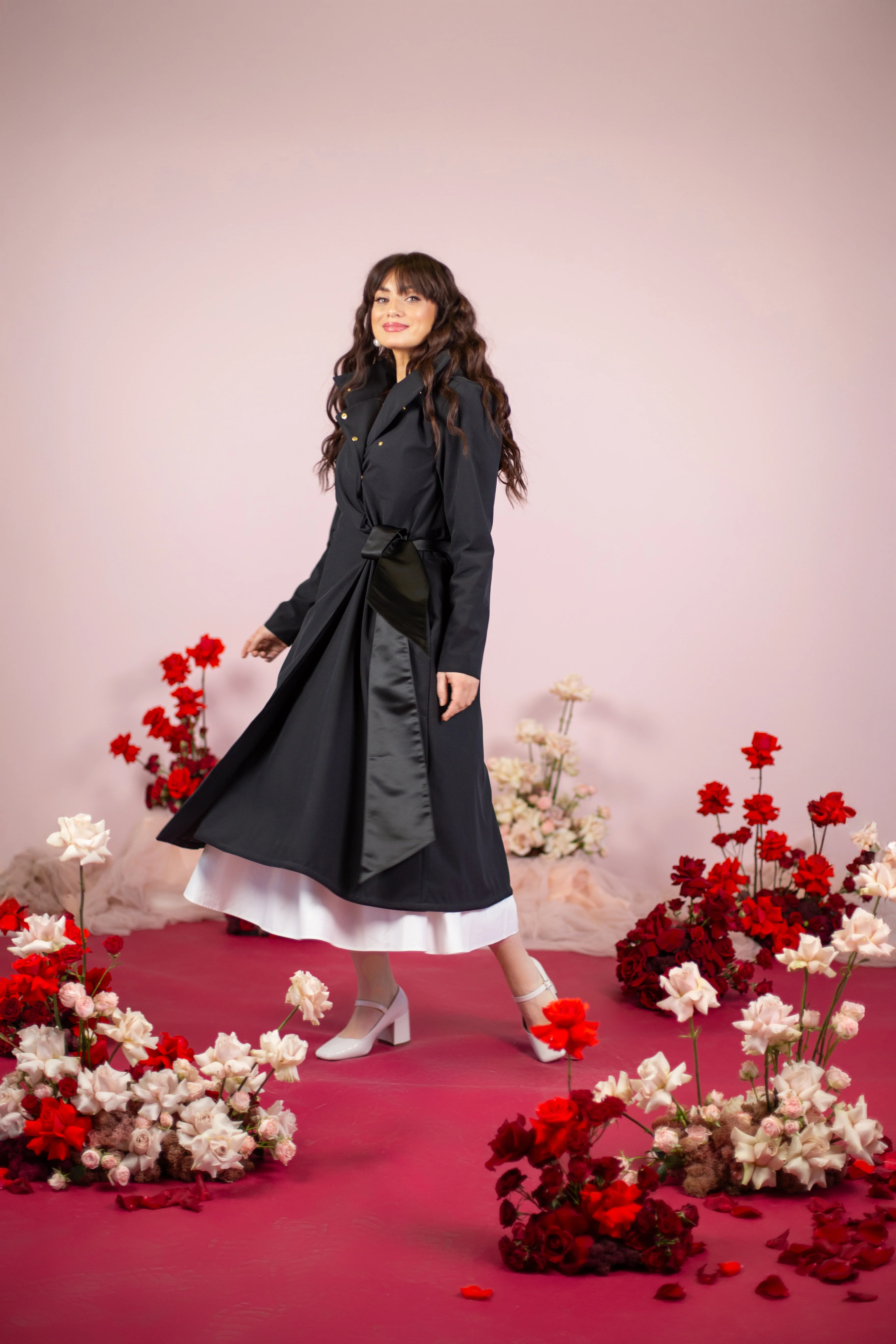 Double Breasted Coat with Trapeze Cut with a Bow | Luxurious Bow