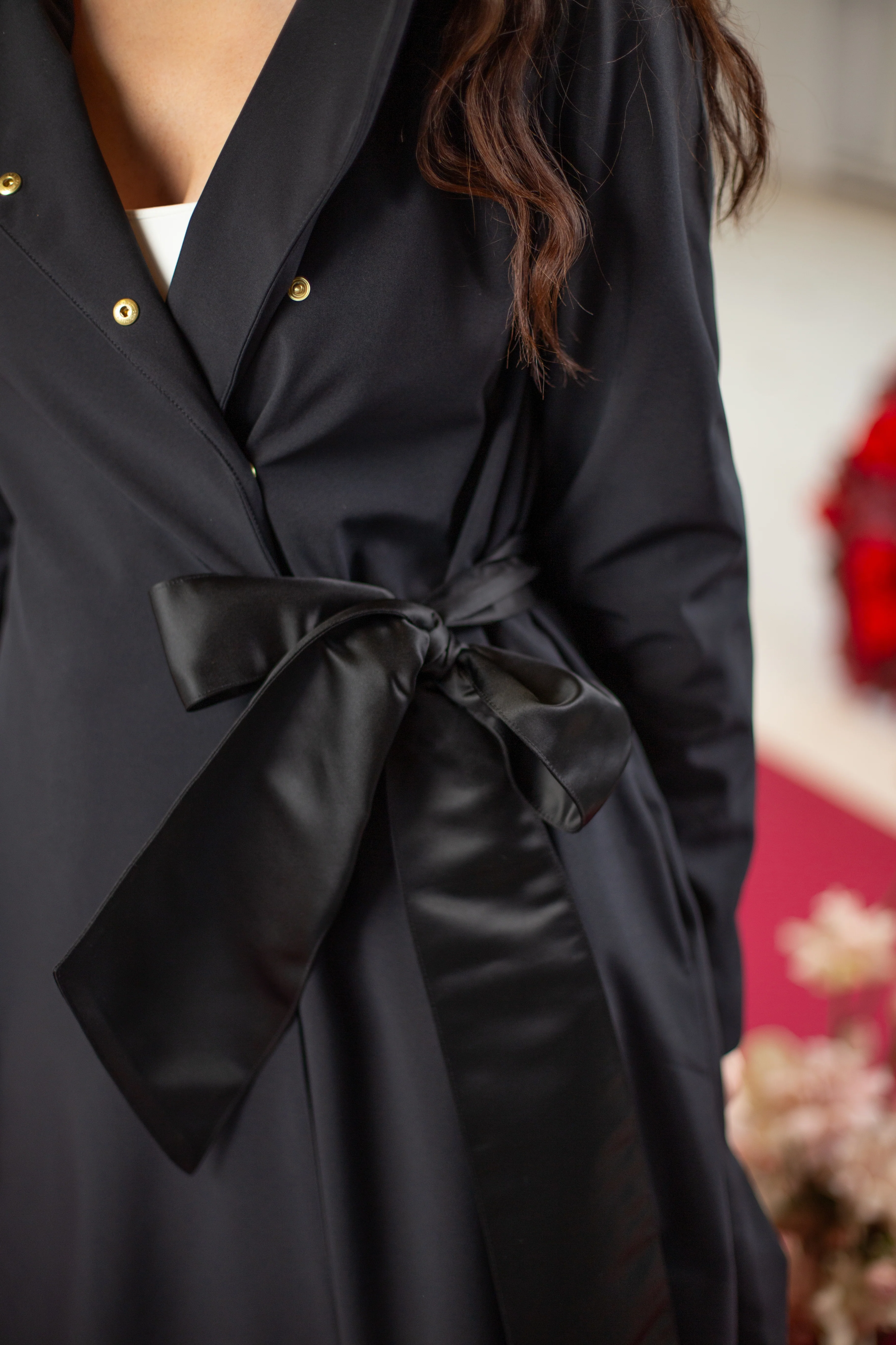 Double Breasted Coat with Trapeze Cut with a Bow | Luxurious Bow - Image 2