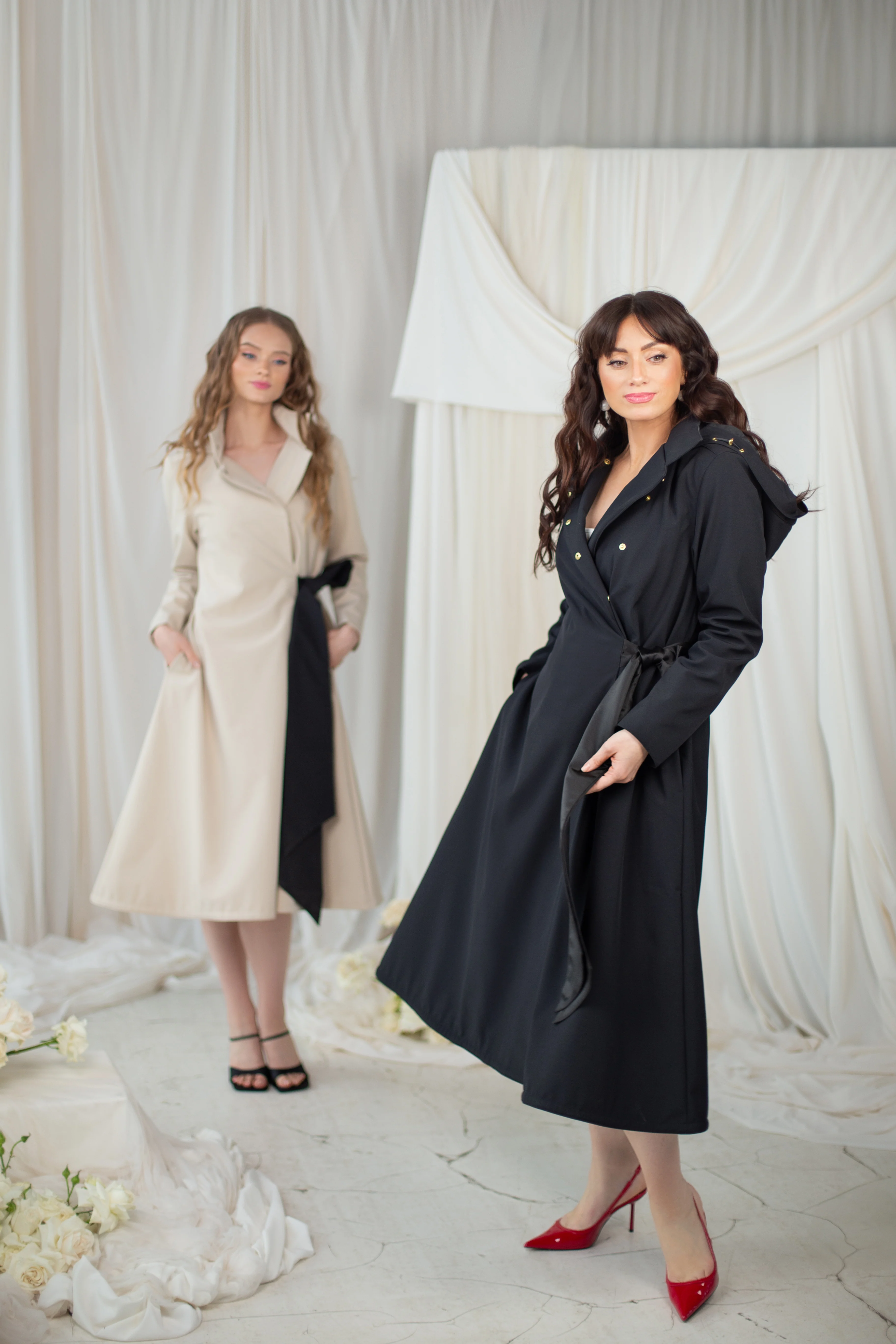 Double Breasted Coat with Trapeze Cut with a Bow | Luxurious Bow - Image 8