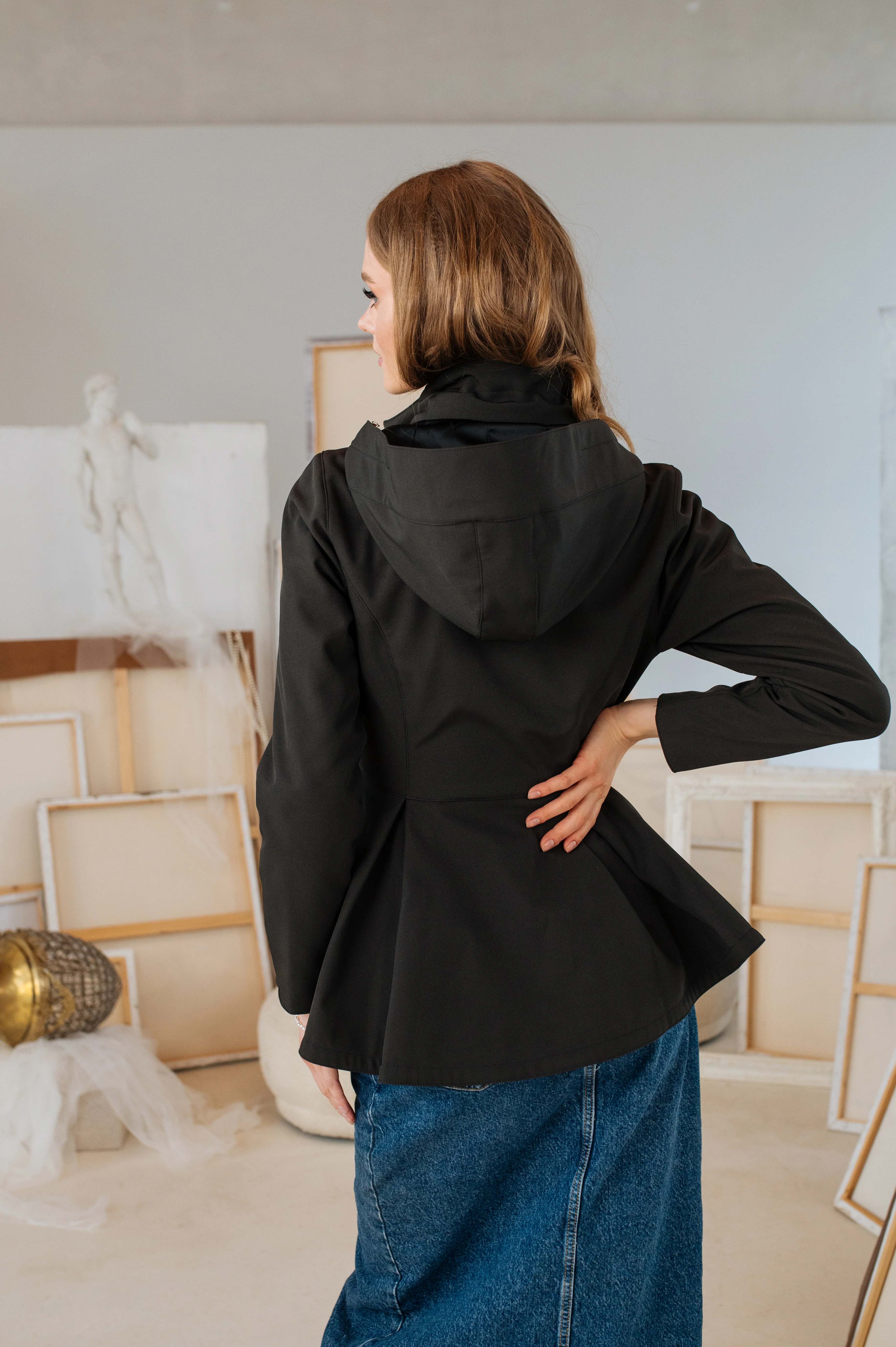 Double Breasted Jacket with Detachable Hood in Black | Evening Blush - Image 4