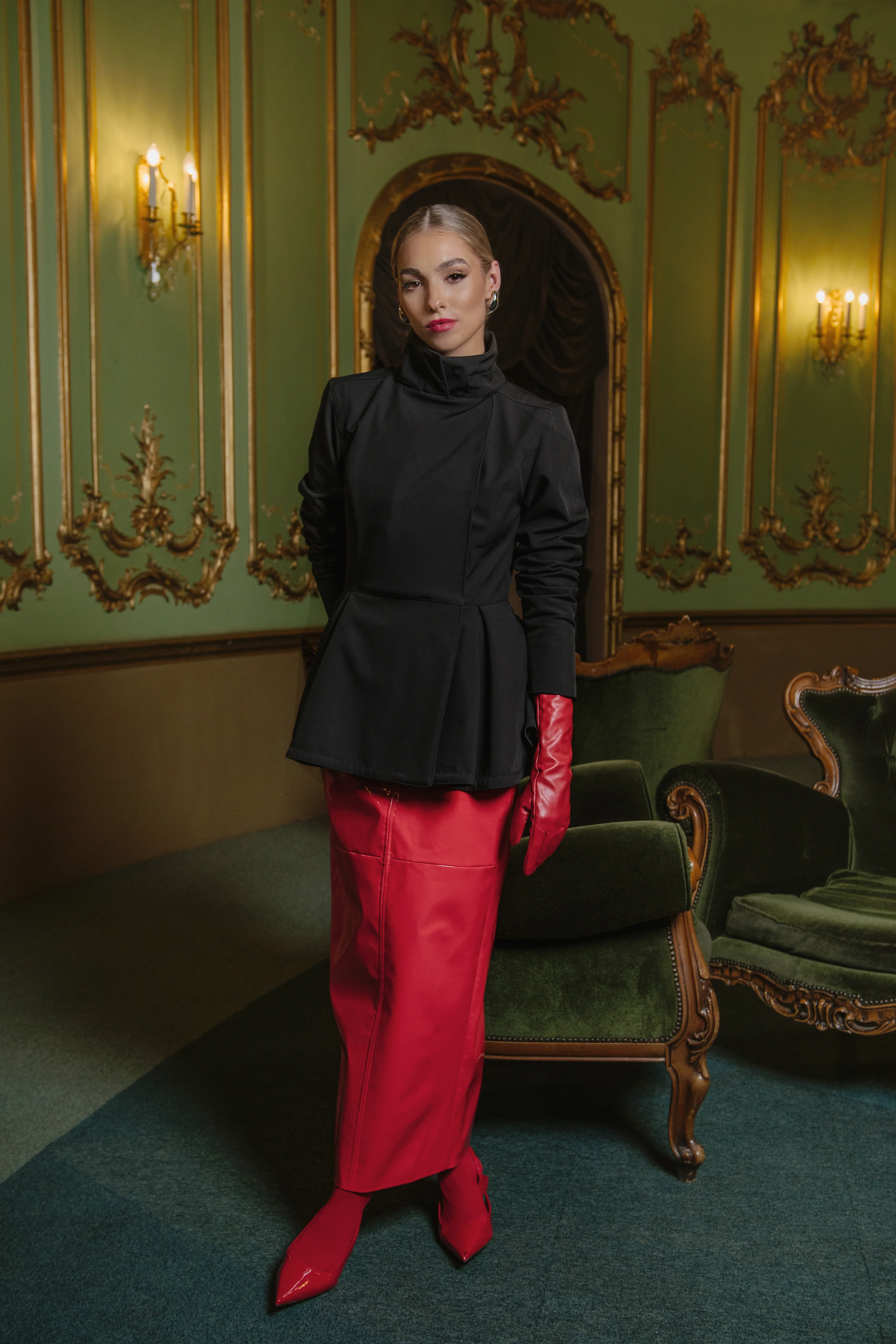 Double Breasted Jacket with Detachable Hood in Black | Evening Blush - Image 8