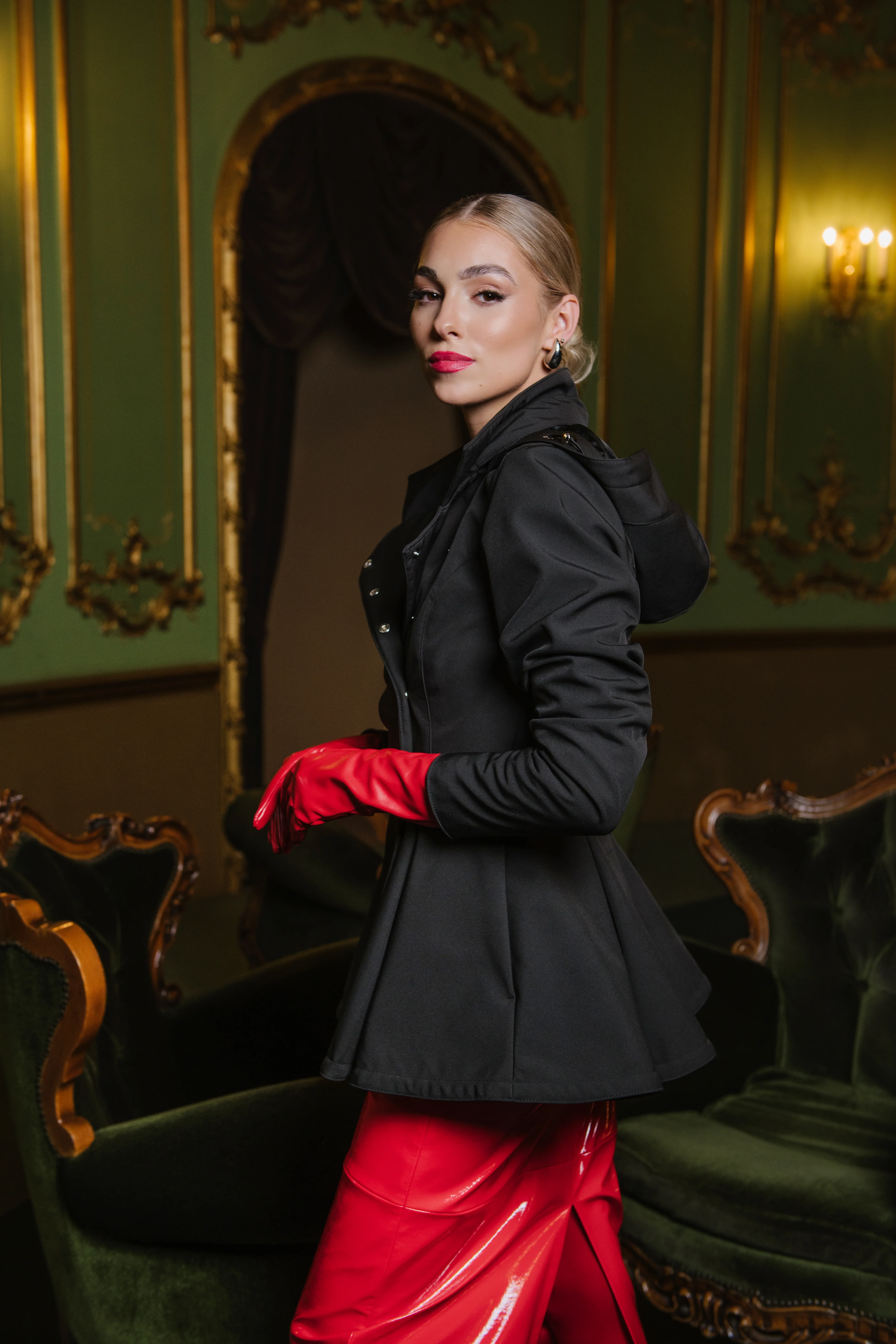 Double Breasted Jacket with Detachable Hood in Black | Evening Blush - Image 9