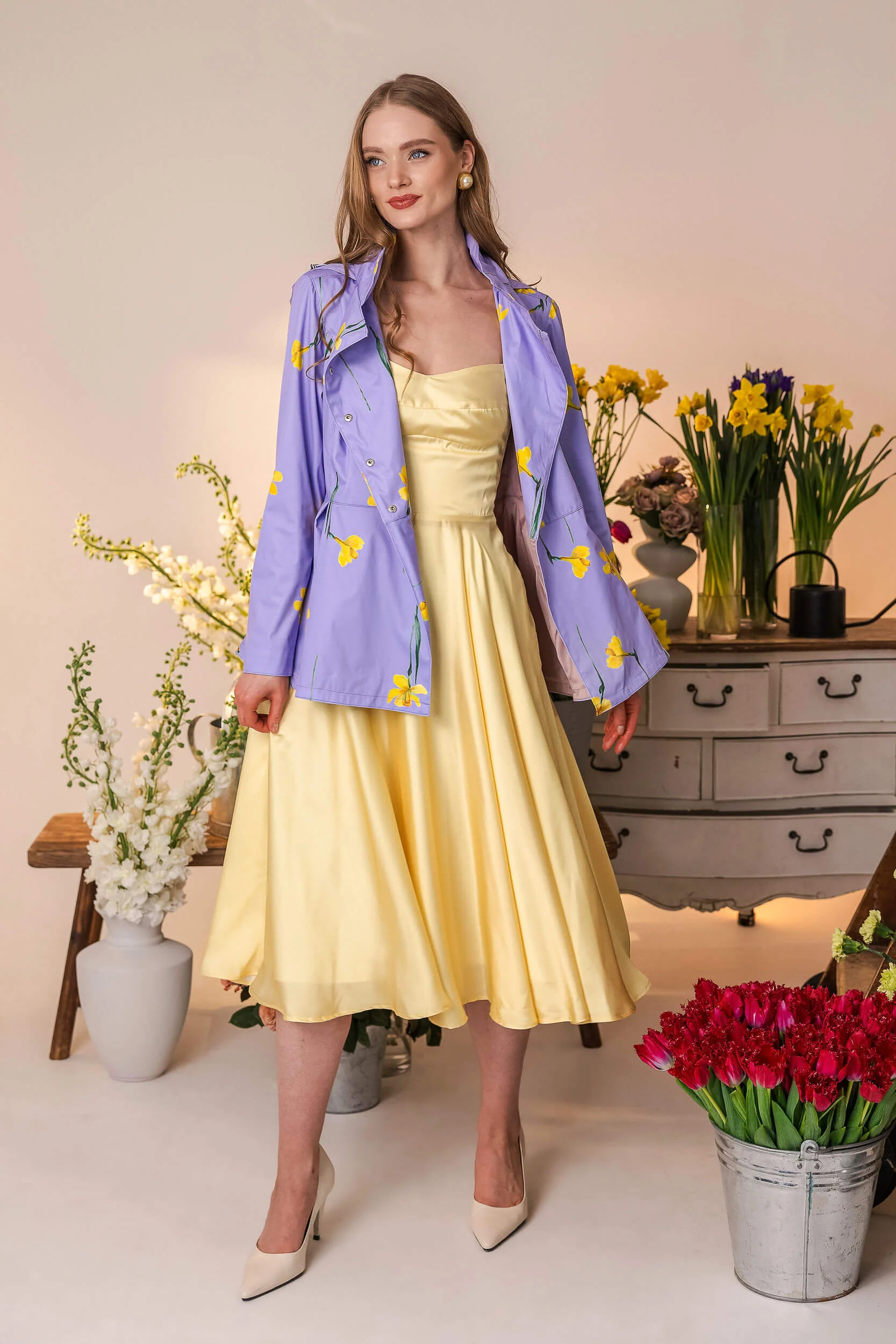 Double Breasted Jacket with Detachable Hood in Light Purple | Lilac Joy - Image 3