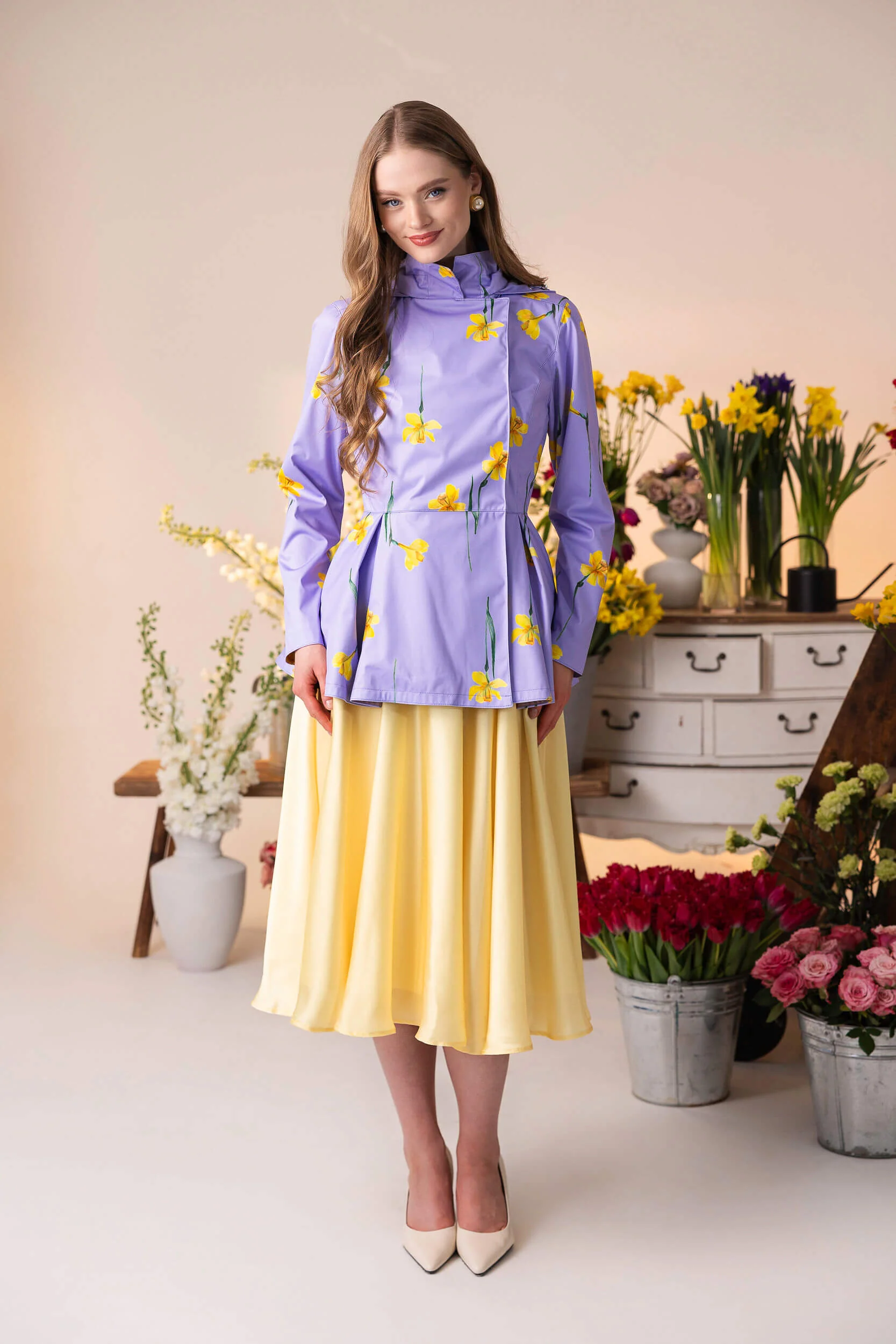 Double Breasted Jacket with Detachable Hood in Light Purple | Lilac Joy - Image 4