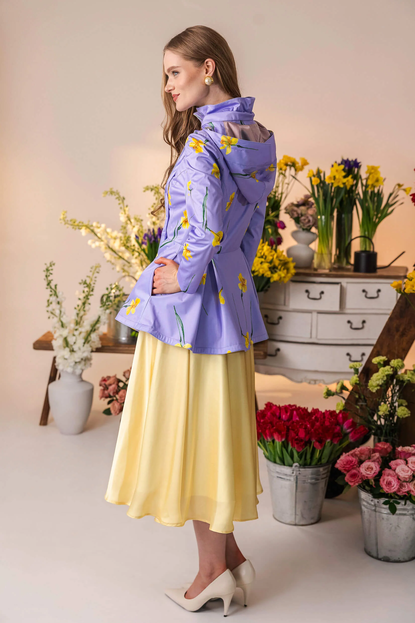 Double Breasted Jacket with Detachable Hood in Light Purple | Lilac Joy - Image 6