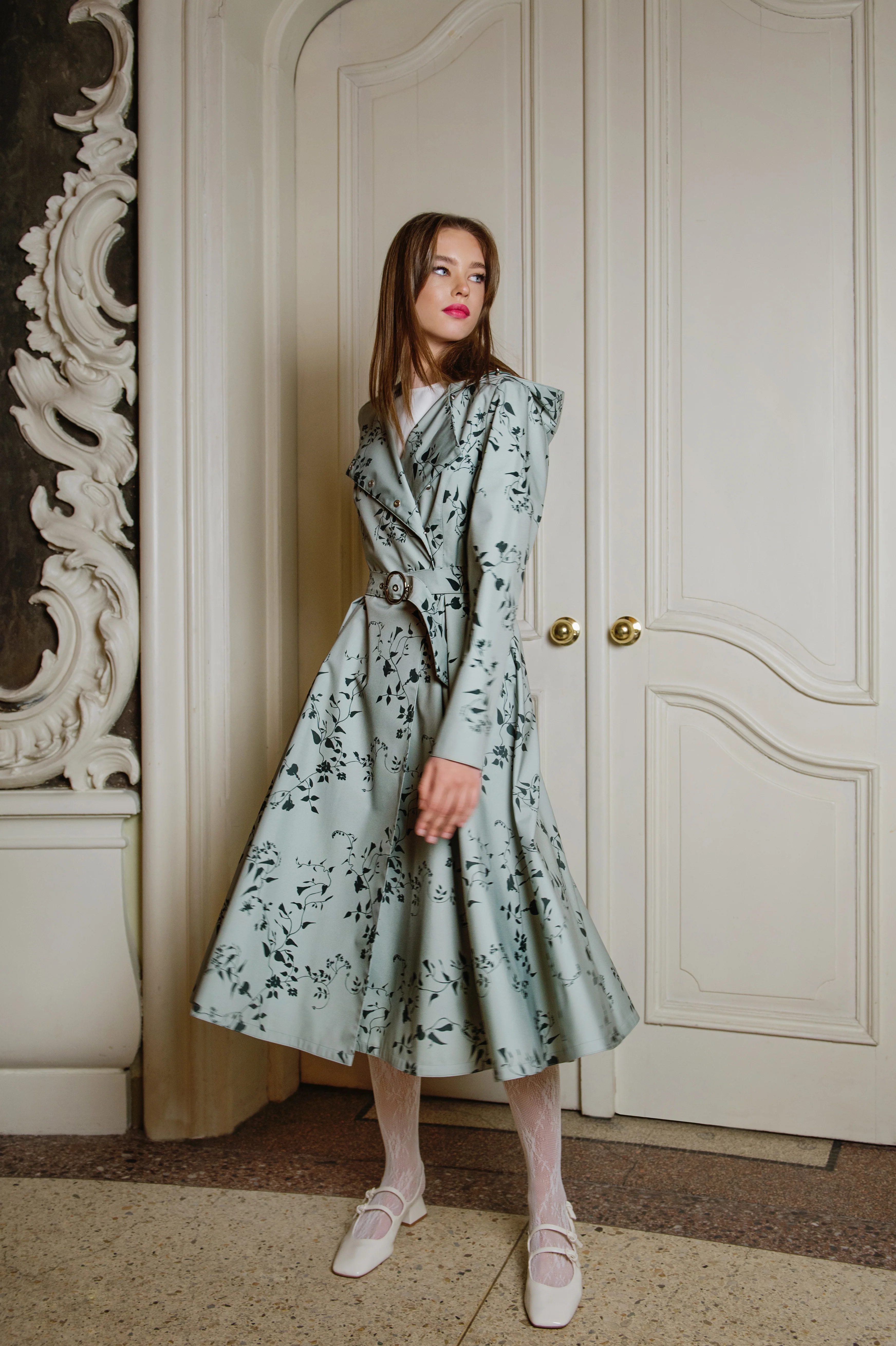 Double Breasted Trench Coat for Spring in Light Green | Minty Meadow - Image 6