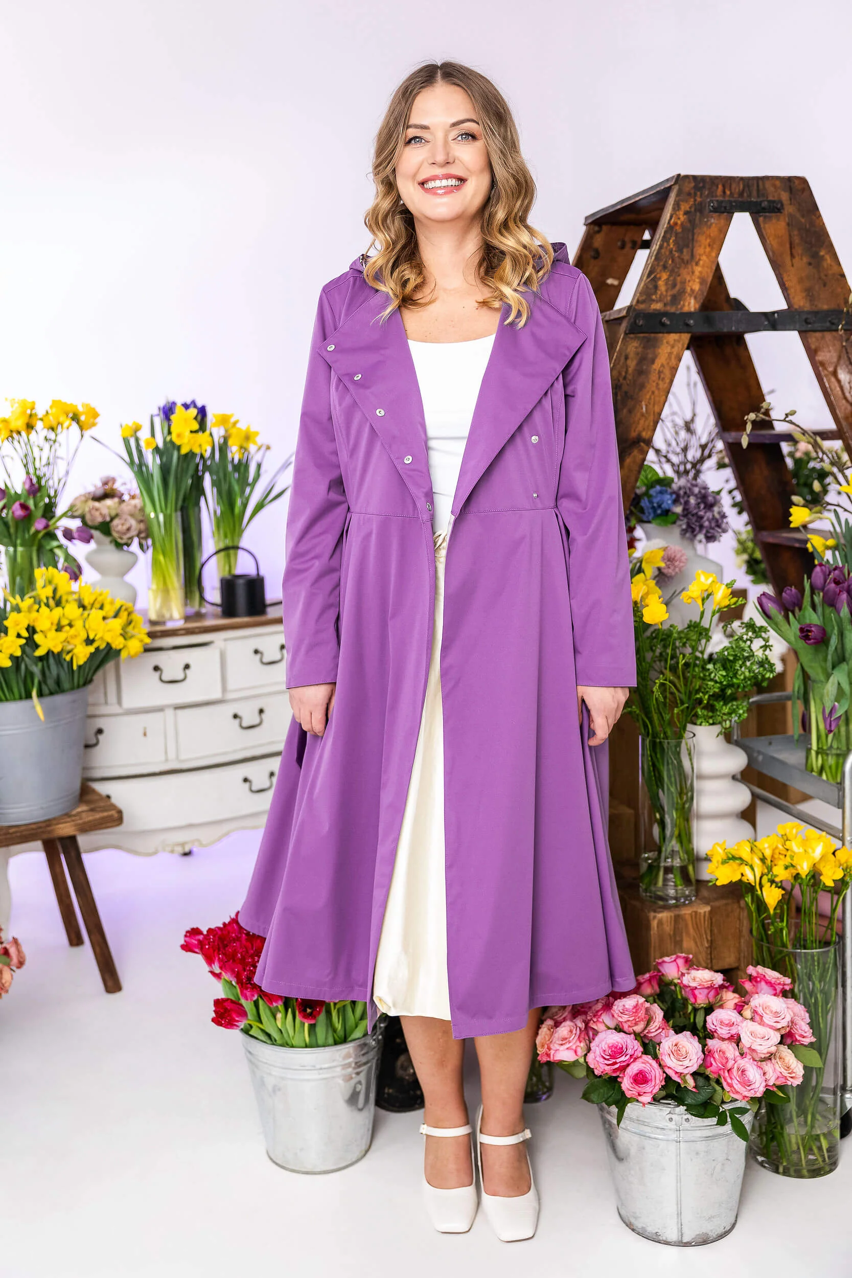 Double Breasted Trench Coat for Spring in Purple | Lavender Dusk - Image 6