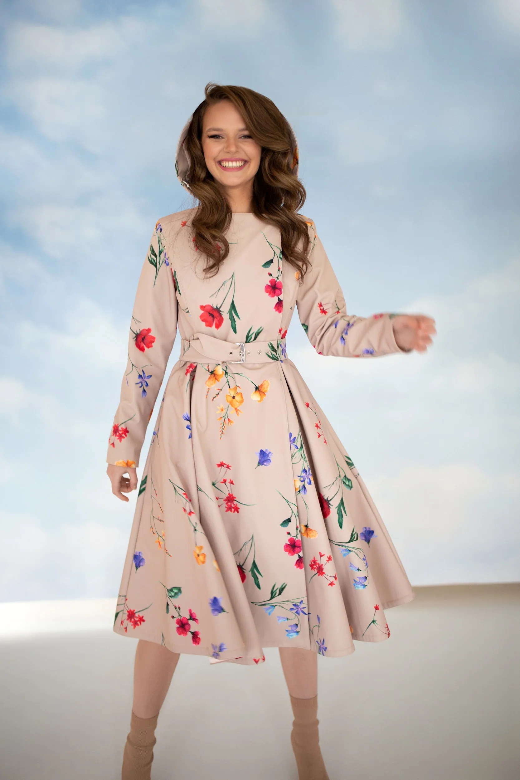 Double Breasted Trench Coat in Beige with Flower Print | Spring Bloom - Image 3