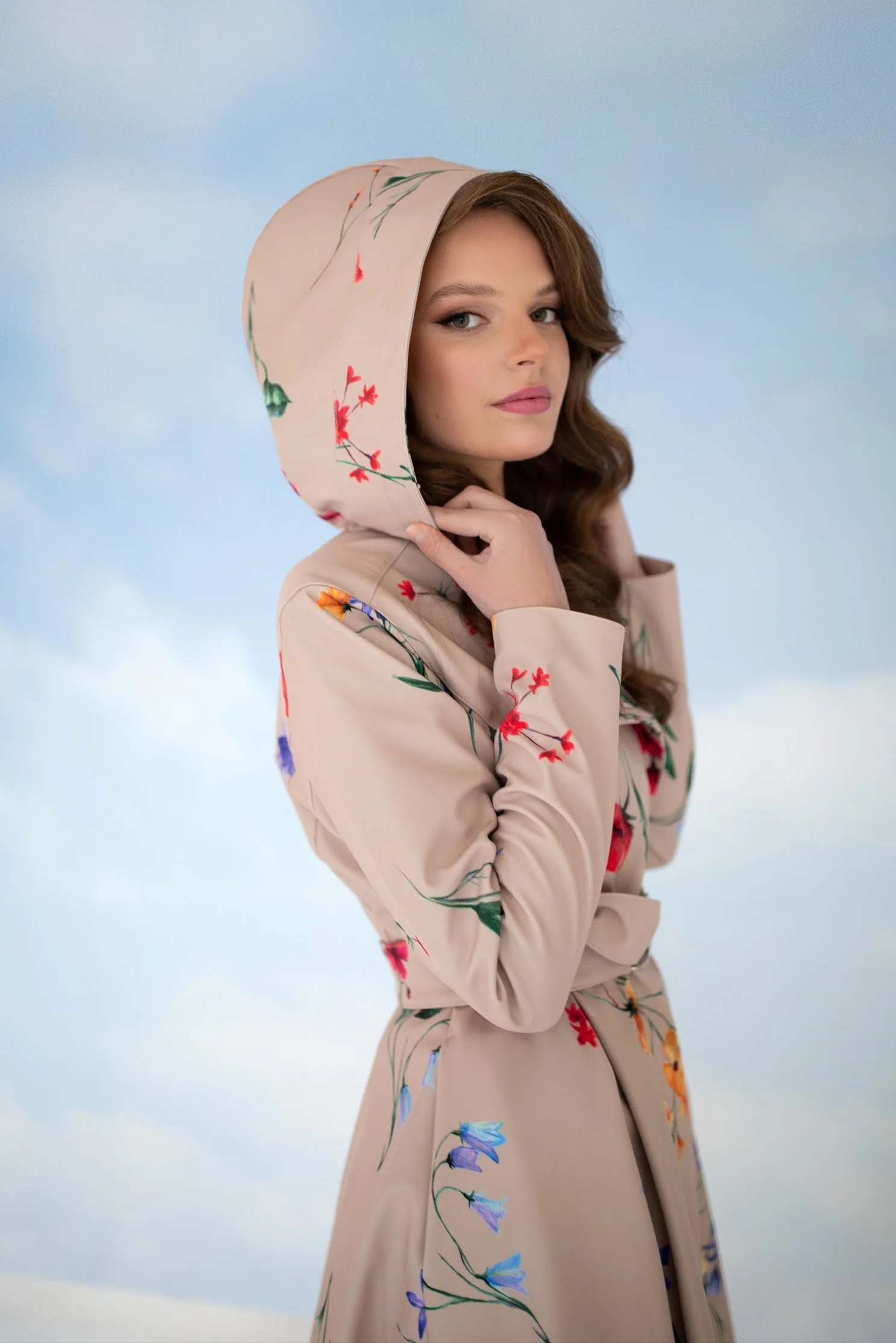 Double Breasted Trench Coat in Beige with Flower Print | Spring Bloom - Image 4