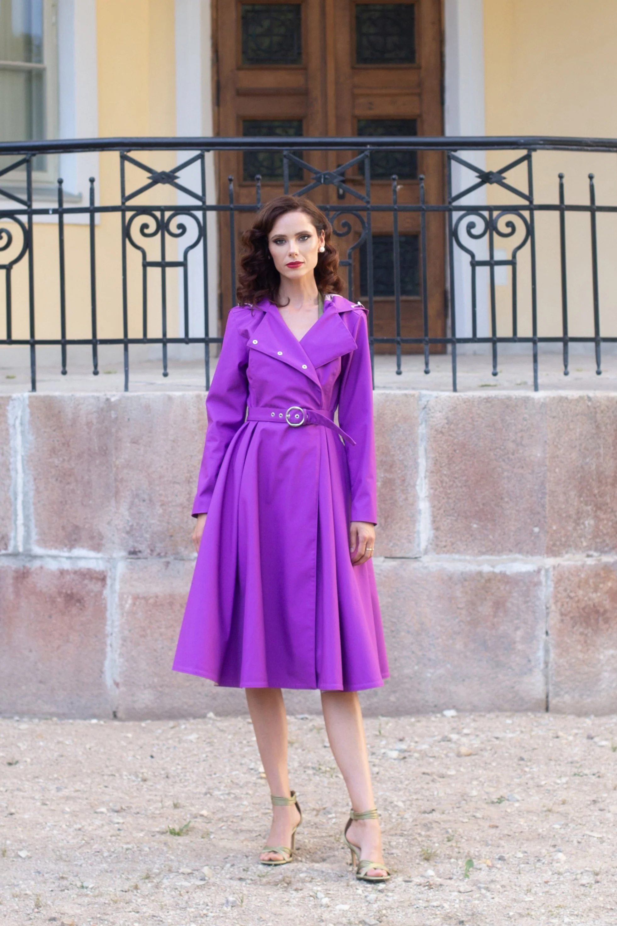 Double Breasted Trench Coat in Fuchsia | Daring Fuchsia - Image 3