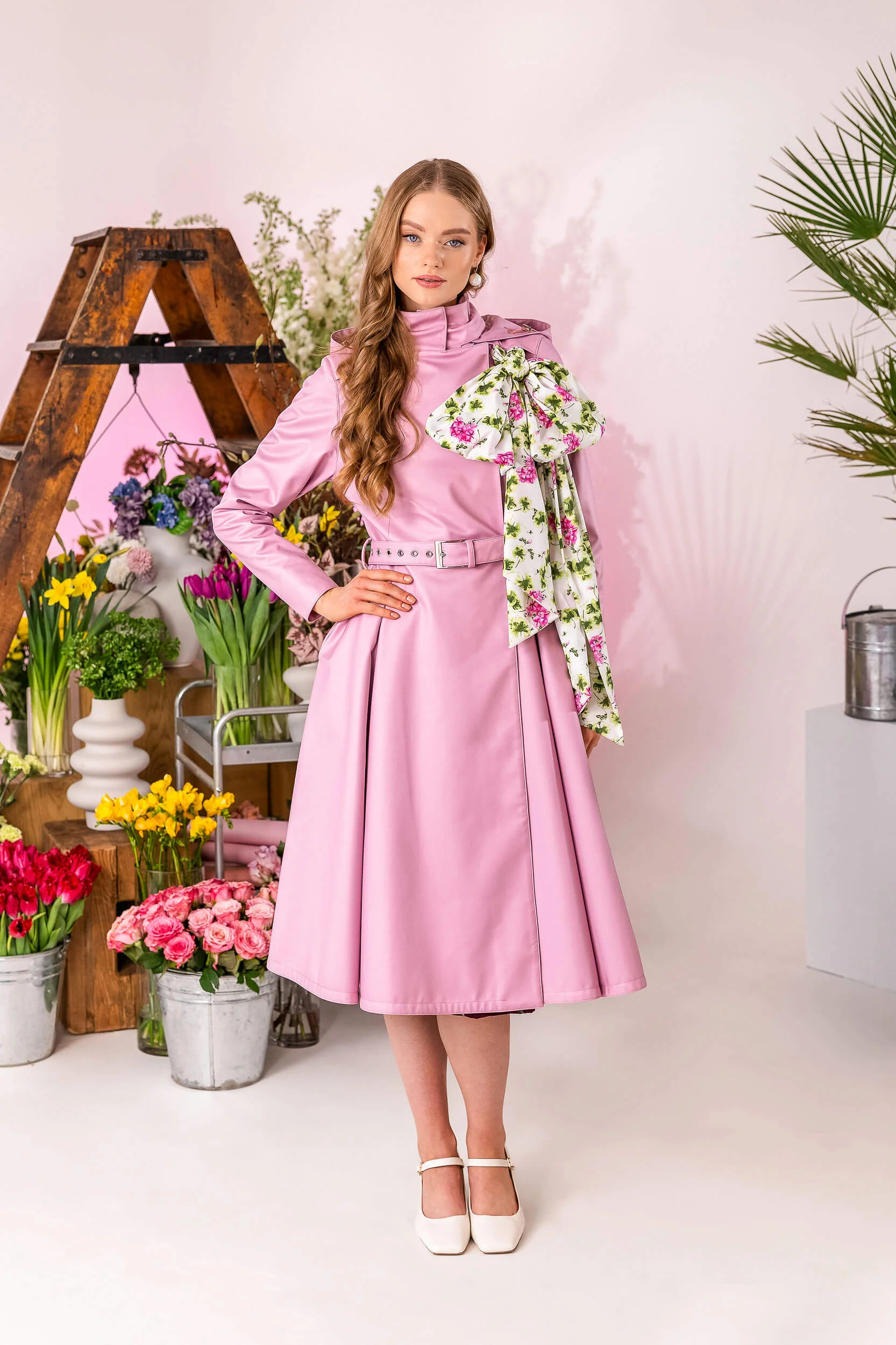 Double Breasted Trench Coat in Pink | Rosie Bow - Image 3