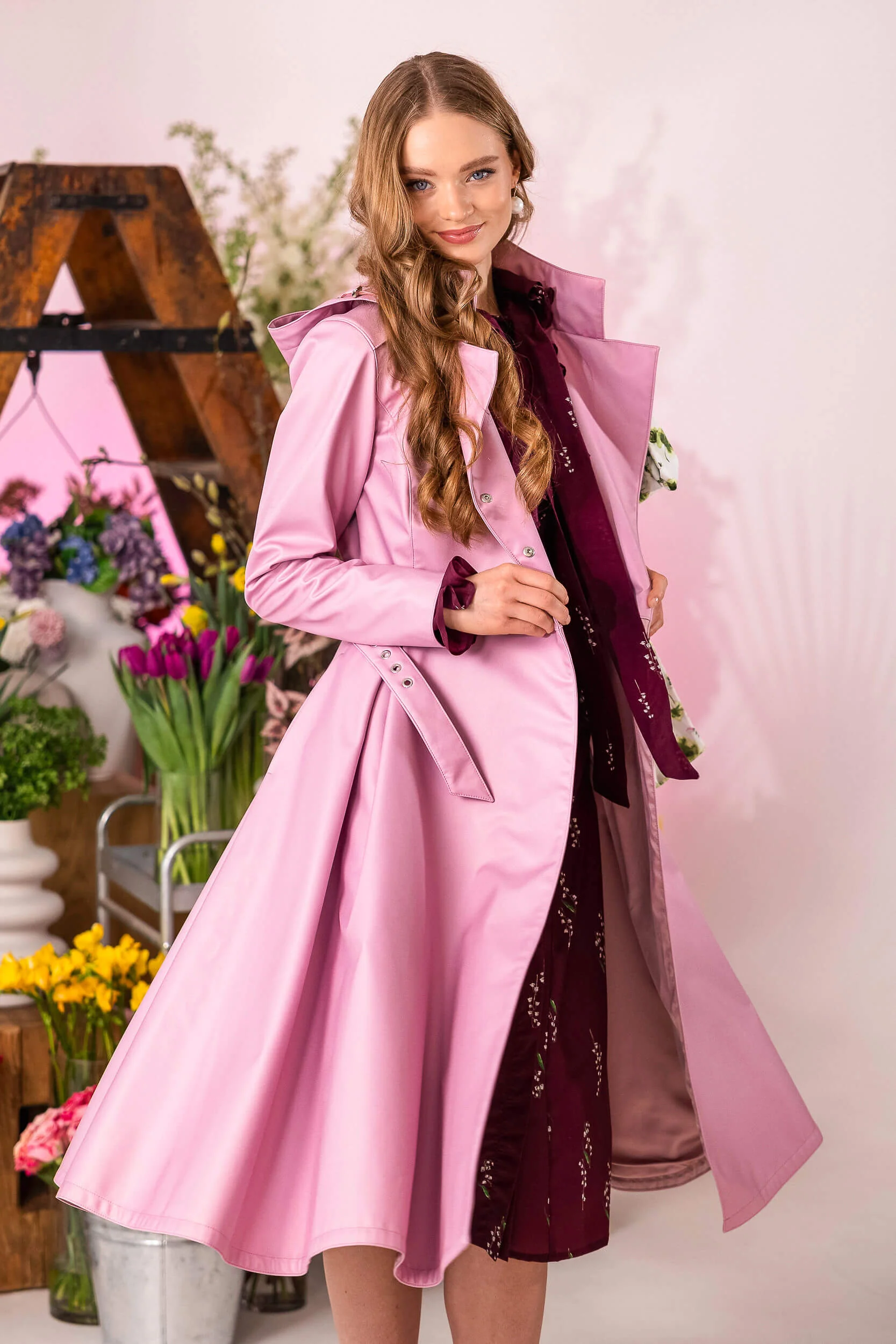 Double Breasted Trench Coat in Pink | Rosie Bow - Image 6