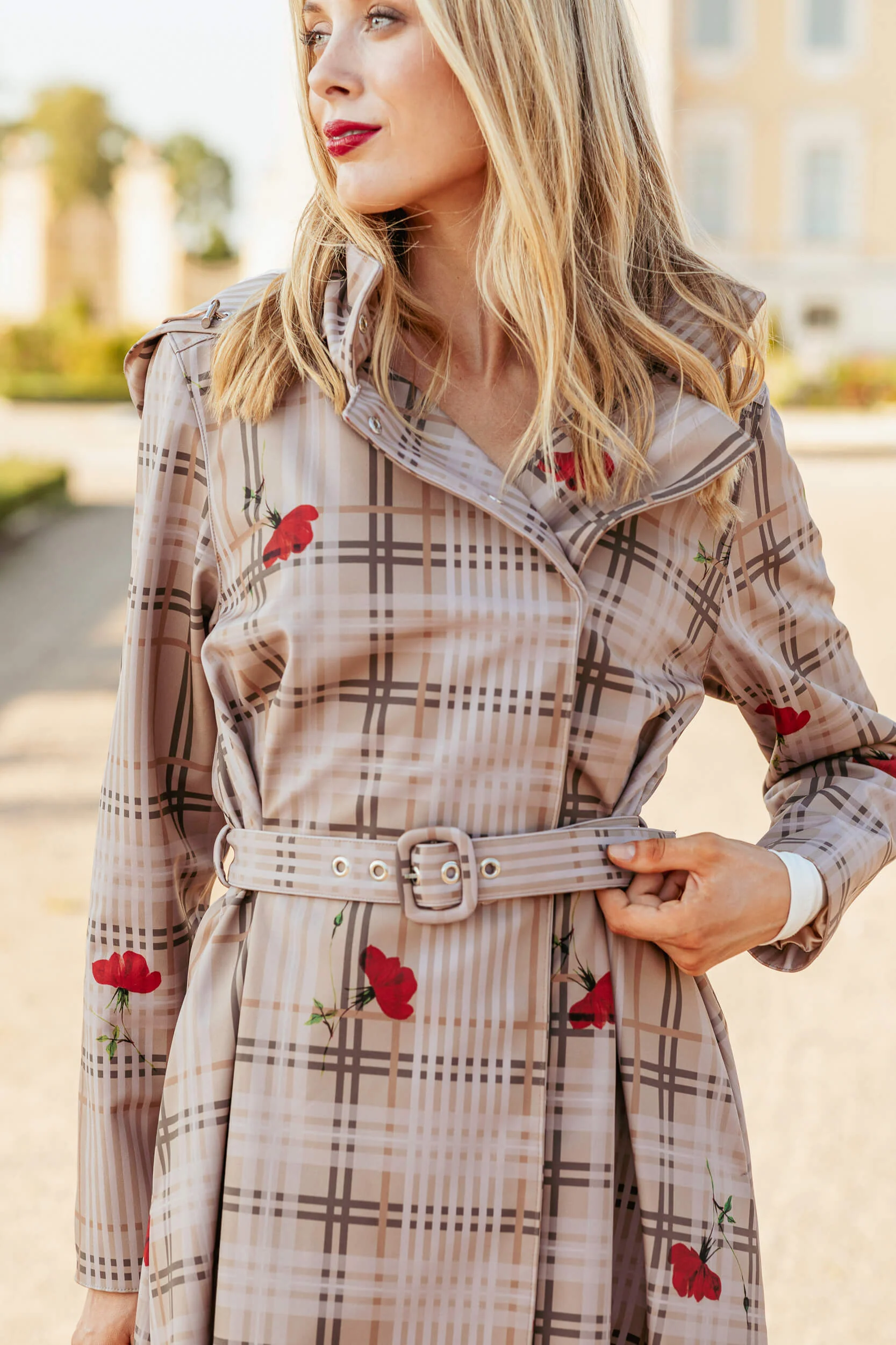 Double Breasted Women's Coat with Front Pleats in Beige | Blush of the Crown - Image 2
