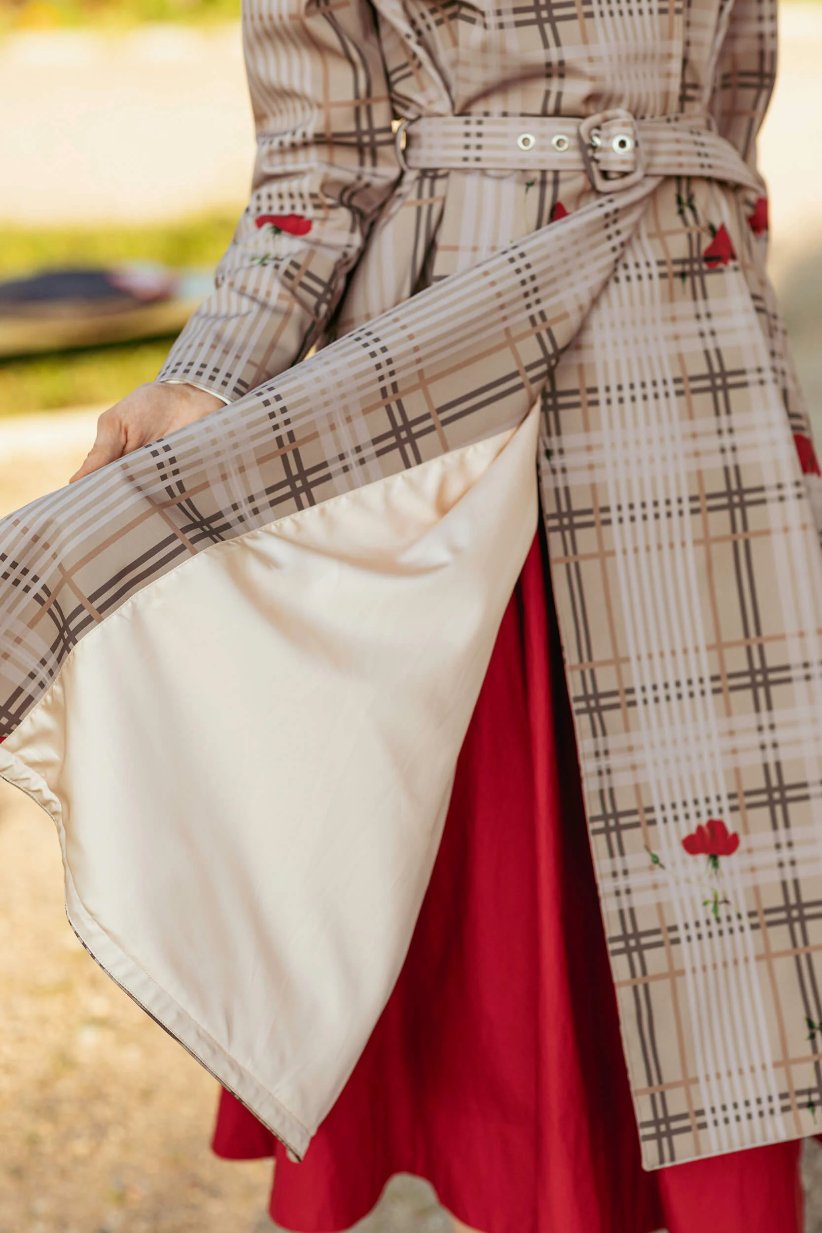Double Breasted Women's Coat with Front Pleats in Beige | Blush of the Crown - Image 8