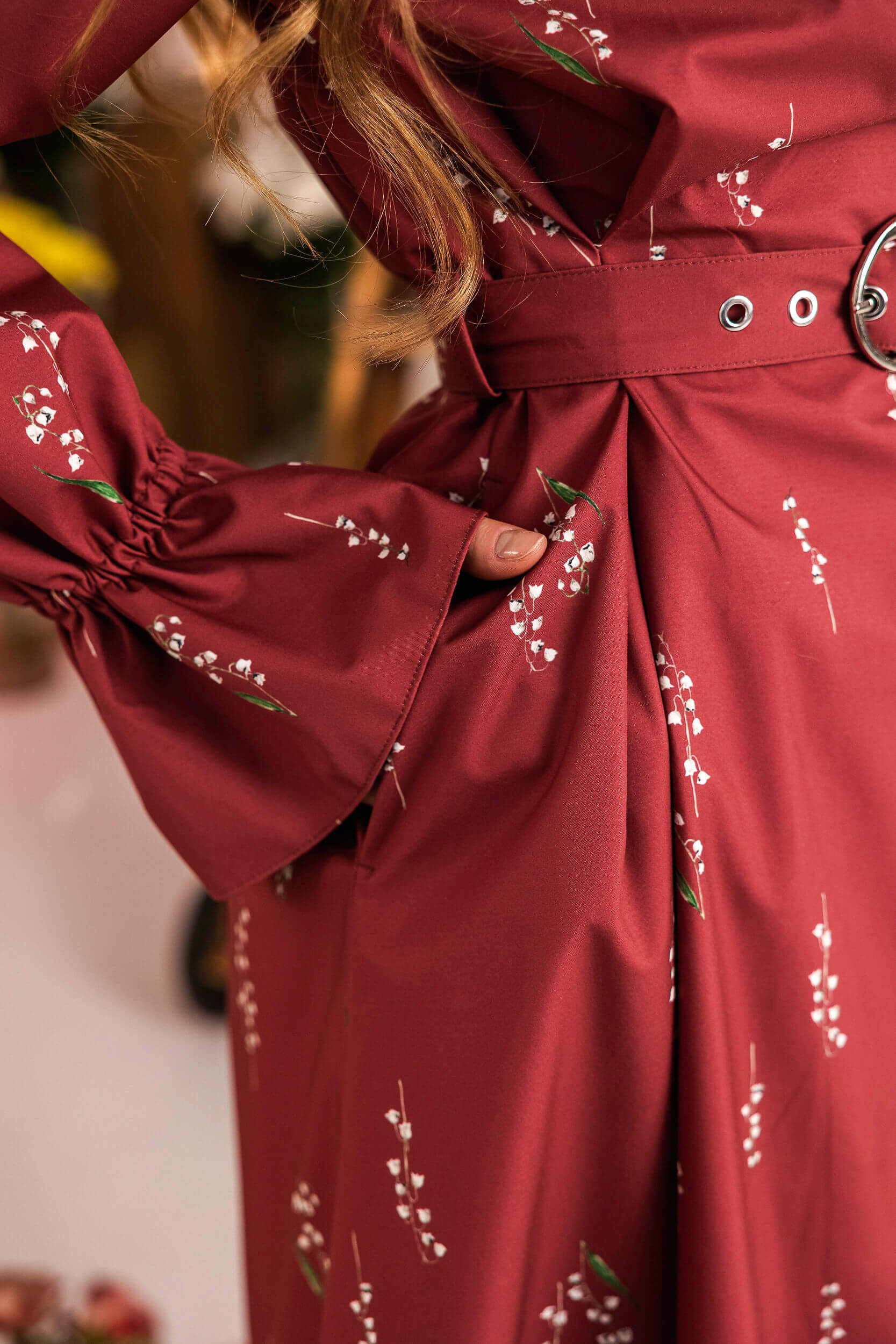 Double Breasted Women's Spring Coat with Front Pleats in Red | Crimson Lily - Image 5