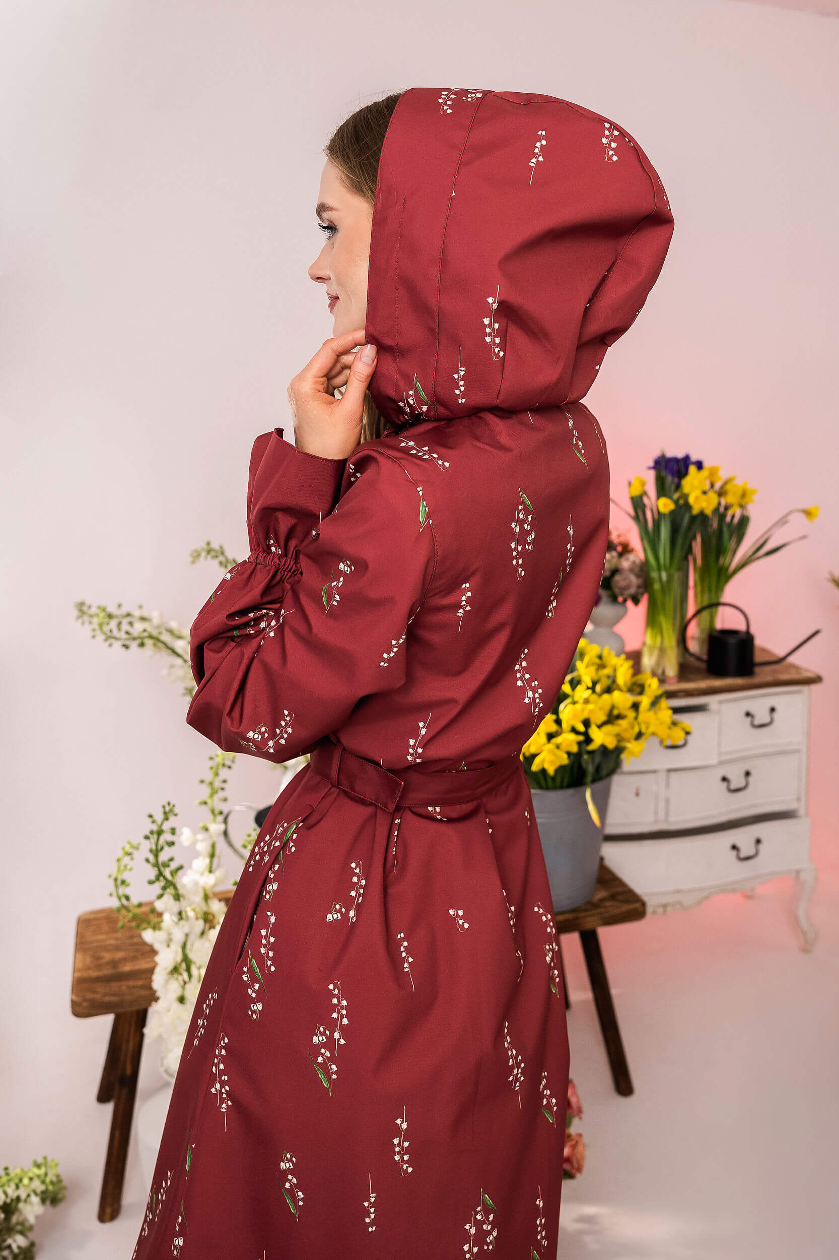 Double Breasted Women's Spring Coat with Front Pleats in Red | Crimson Lily - Image 6