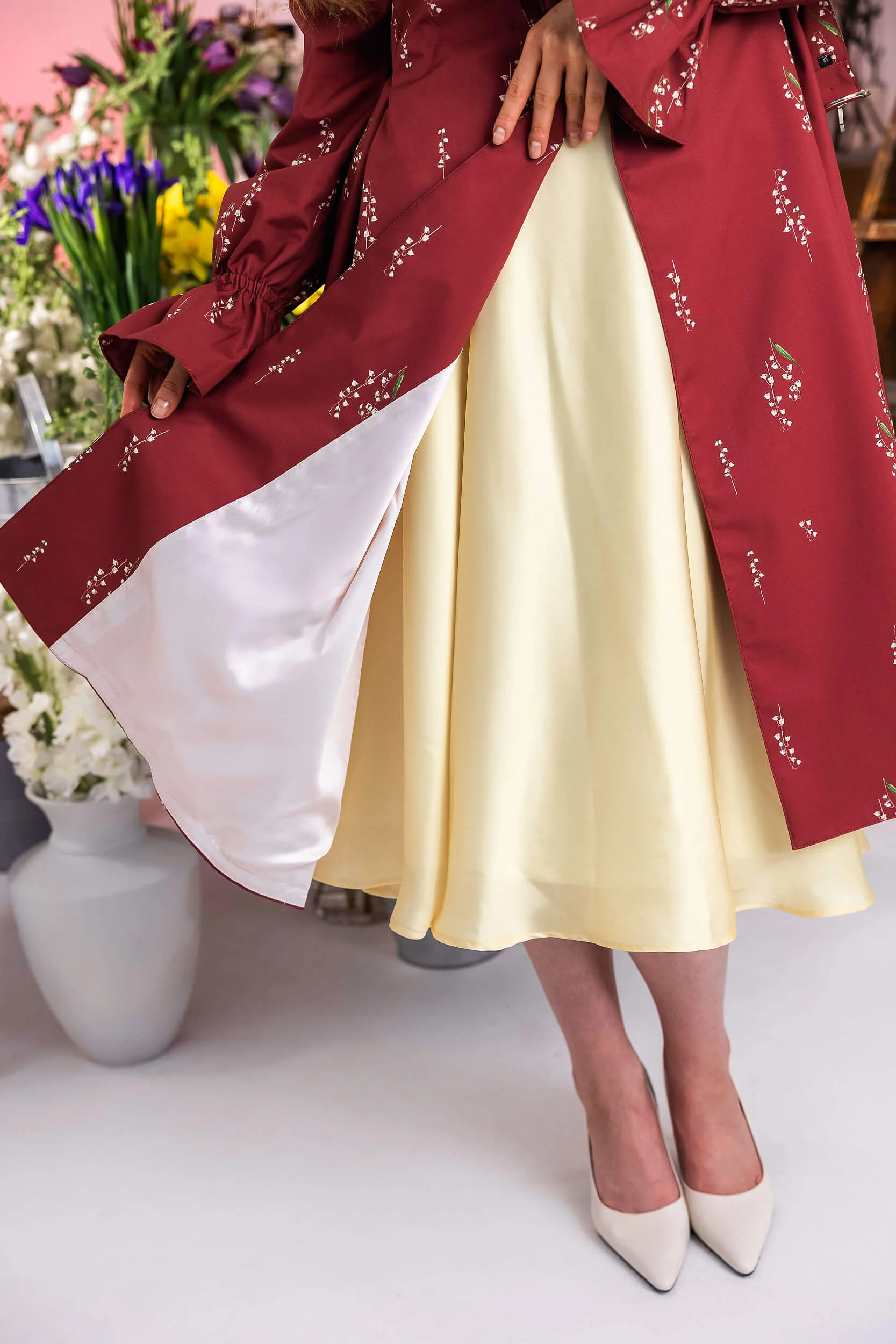 Double Breasted Women's Spring Coat with Front Pleats in Red | Crimson Lily - Image 9