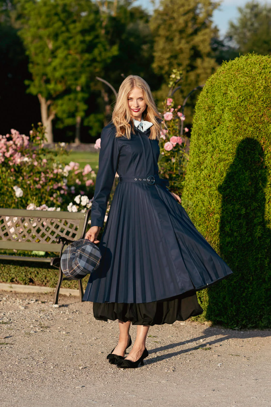 Fit and Flare Blue Women’s A-Line Coat with Pleated Skirt | Blue Serenade - Image 4