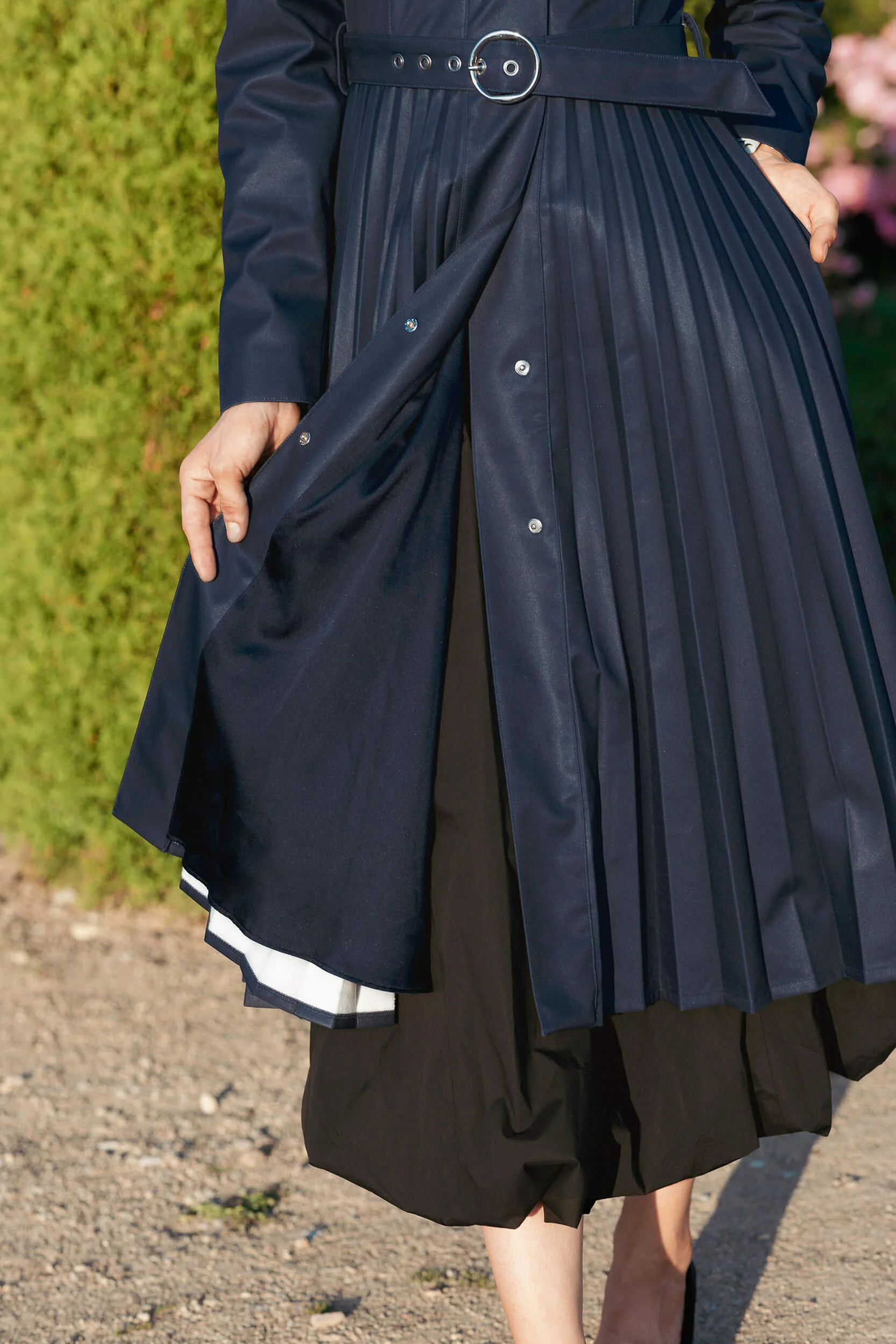 Fit and Flare Blue Women’s A-Line Coat with Pleated Skirt | Blue Serenade - Image 8