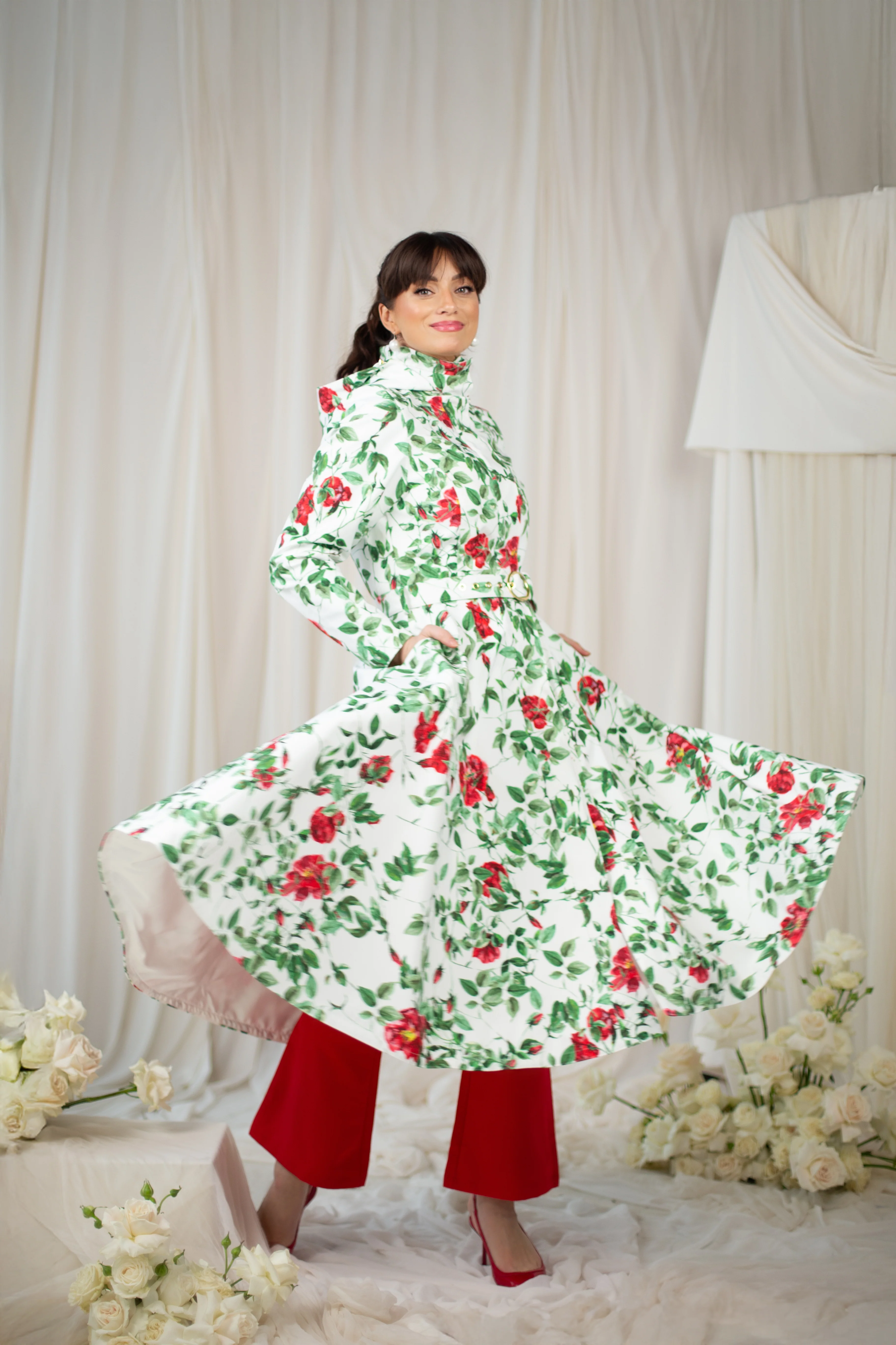 Fit and Flare Coat with A-Line Skirt in White | Charming Rose