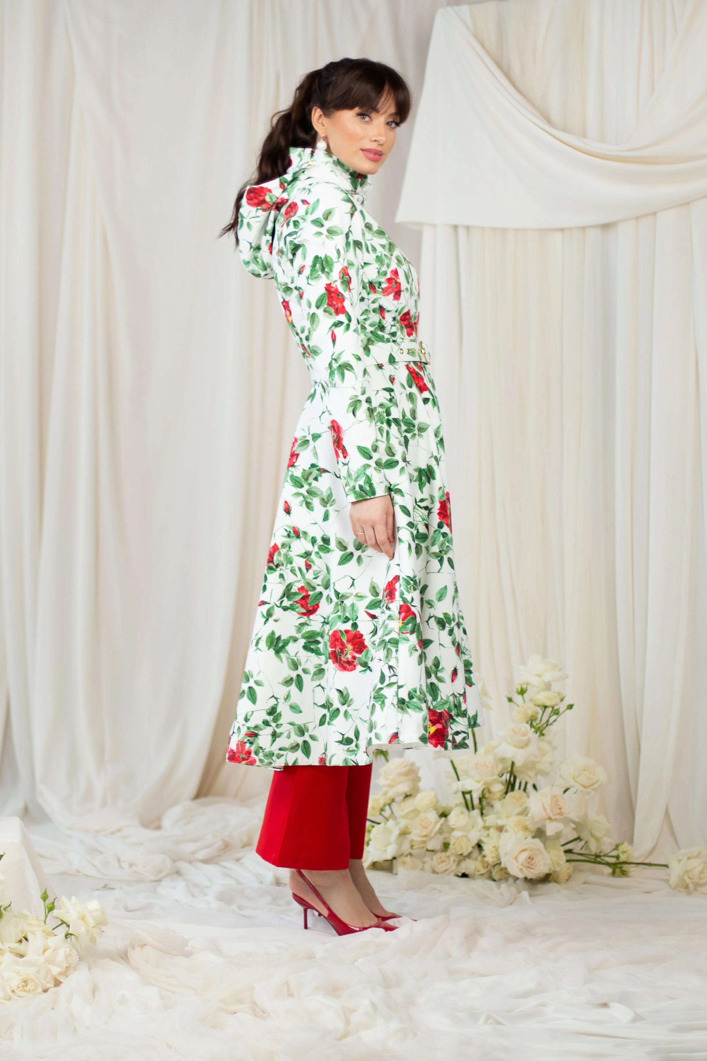 Fit and Flare Coat with A-Line Skirt in White | Charming Rose - Image 3
