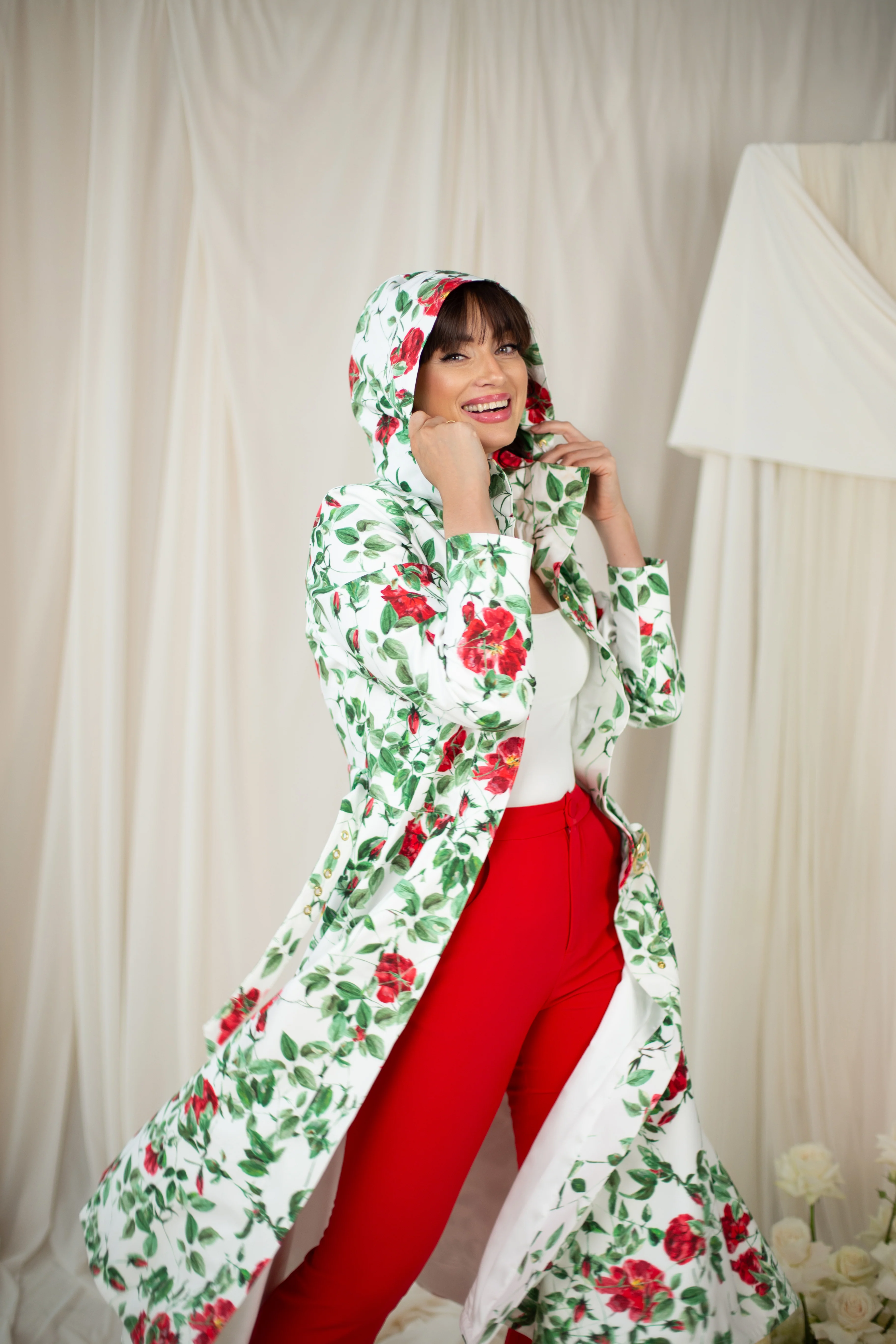 Fit and Flare Coat with A-Line Skirt in White | Charming Rose - Image 4