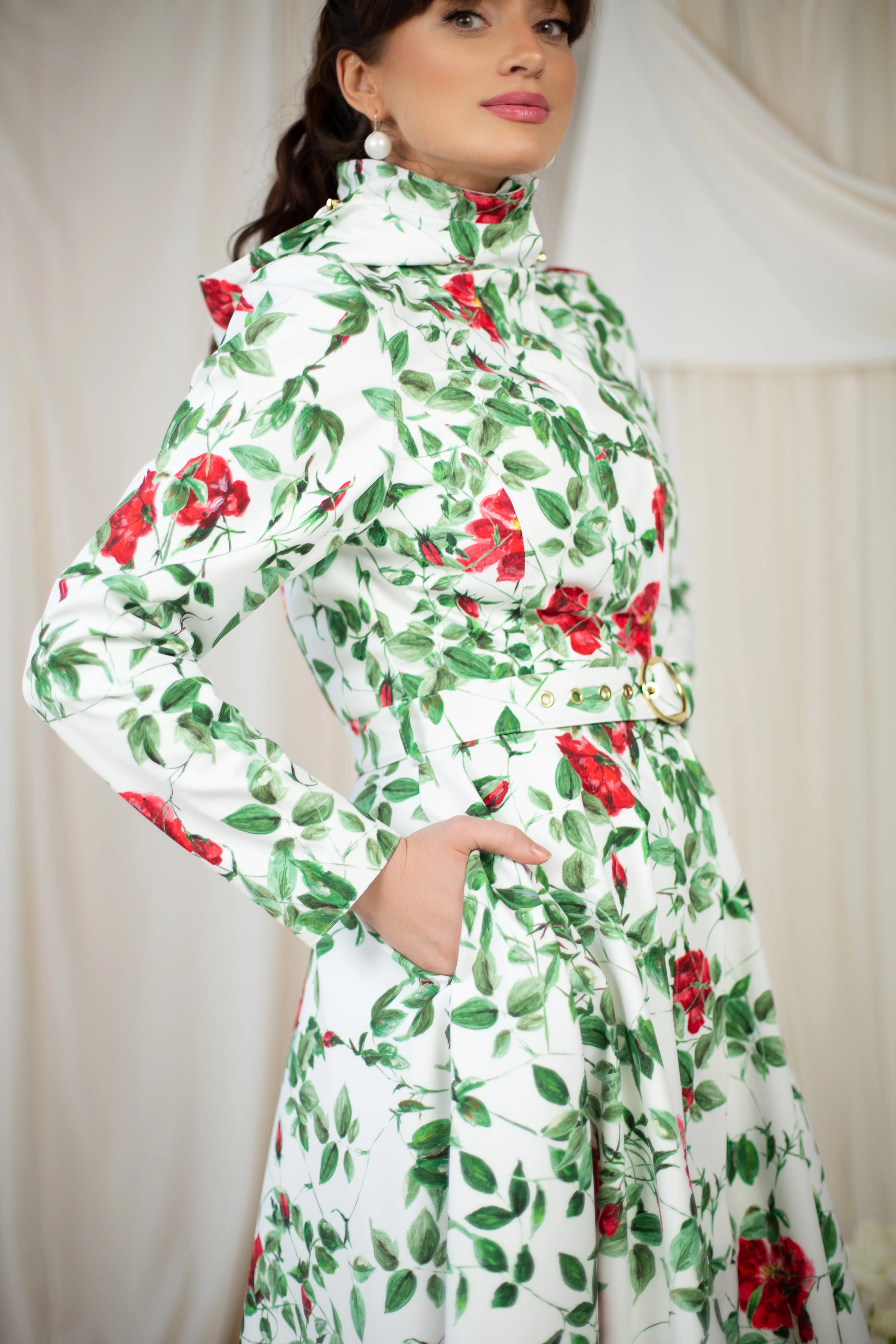 Fit and Flare Coat with A-Line Skirt in White | Charming Rose - Image 5