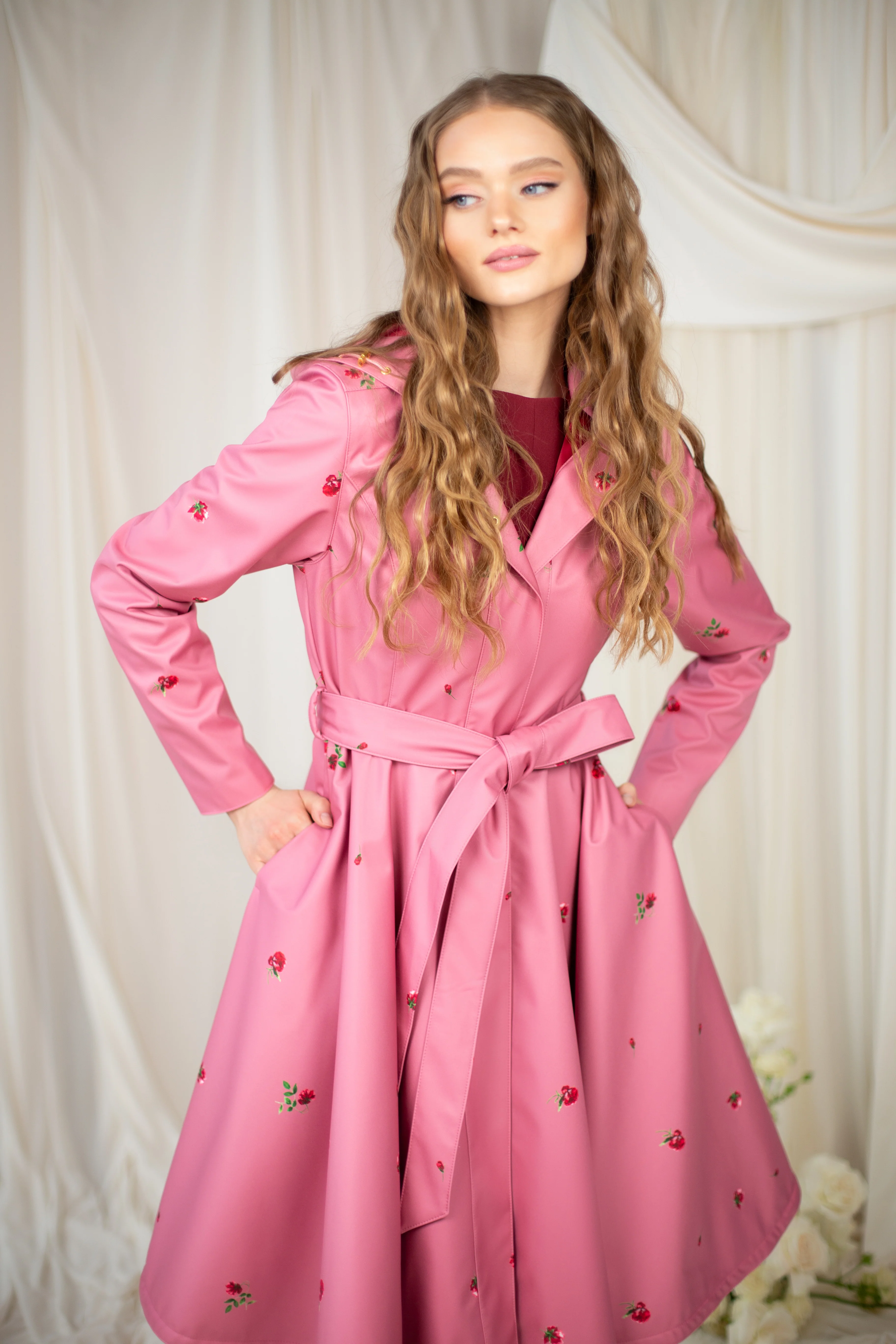 Fit and Flare Coat with Full Circle Skirt in Pink | Raspberry Sorbet - Image 5