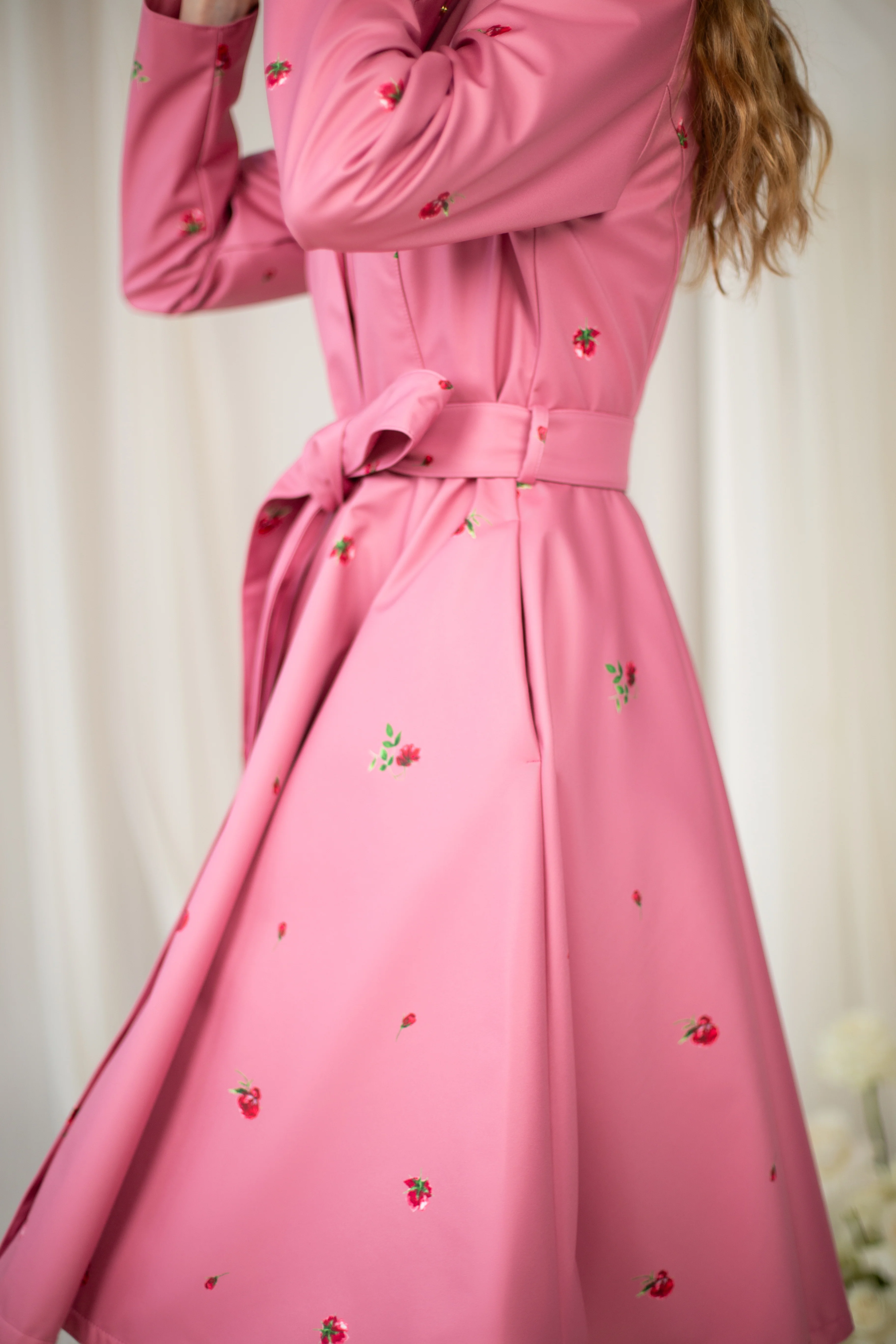 Fit and Flare Coat with Full Circle Skirt in Pink | Raspberry Sorbet - Image 6