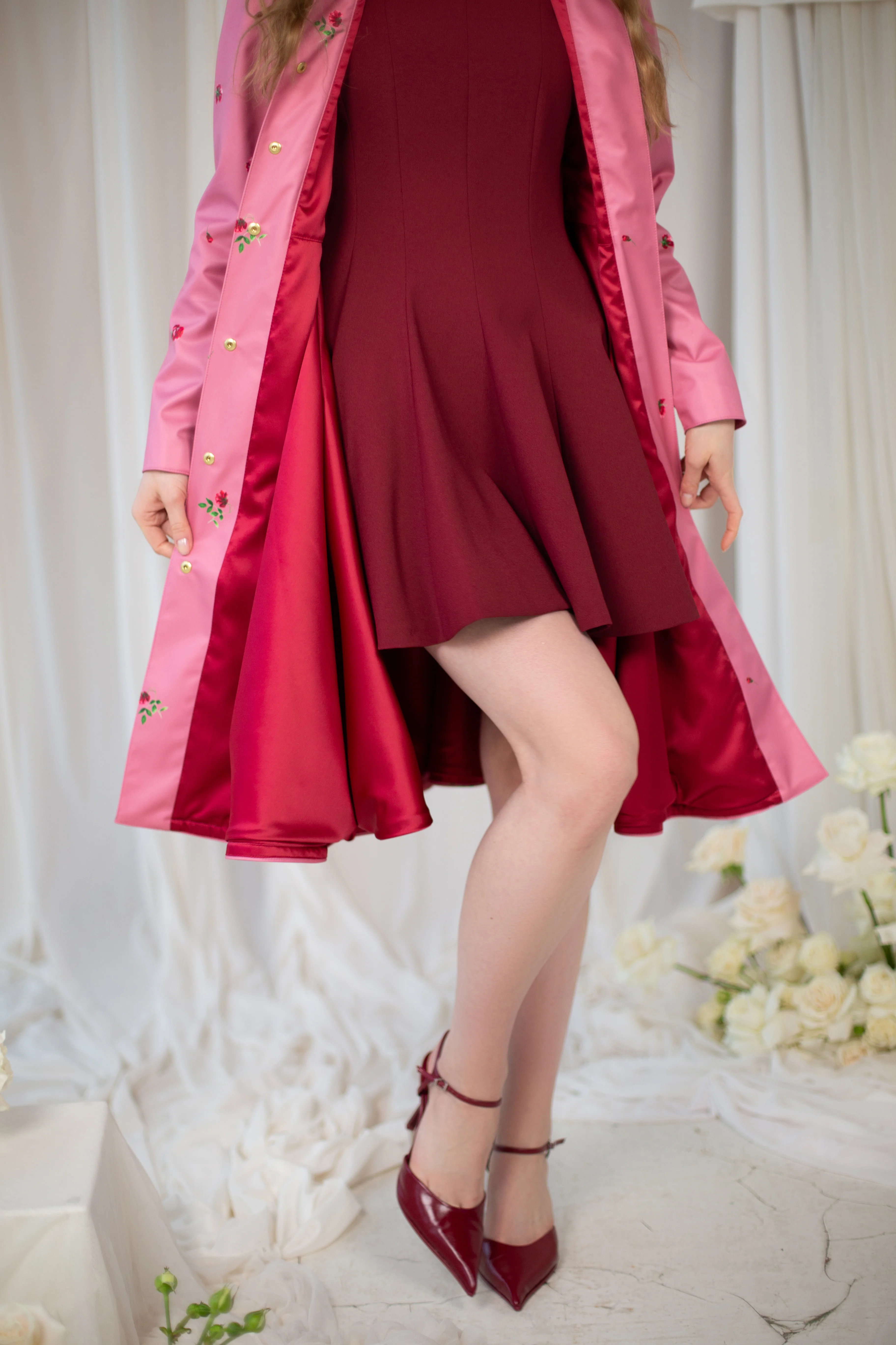 Fit and Flare Coat with Full Circle Skirt in Pink | Raspberry Sorbet - Image 8