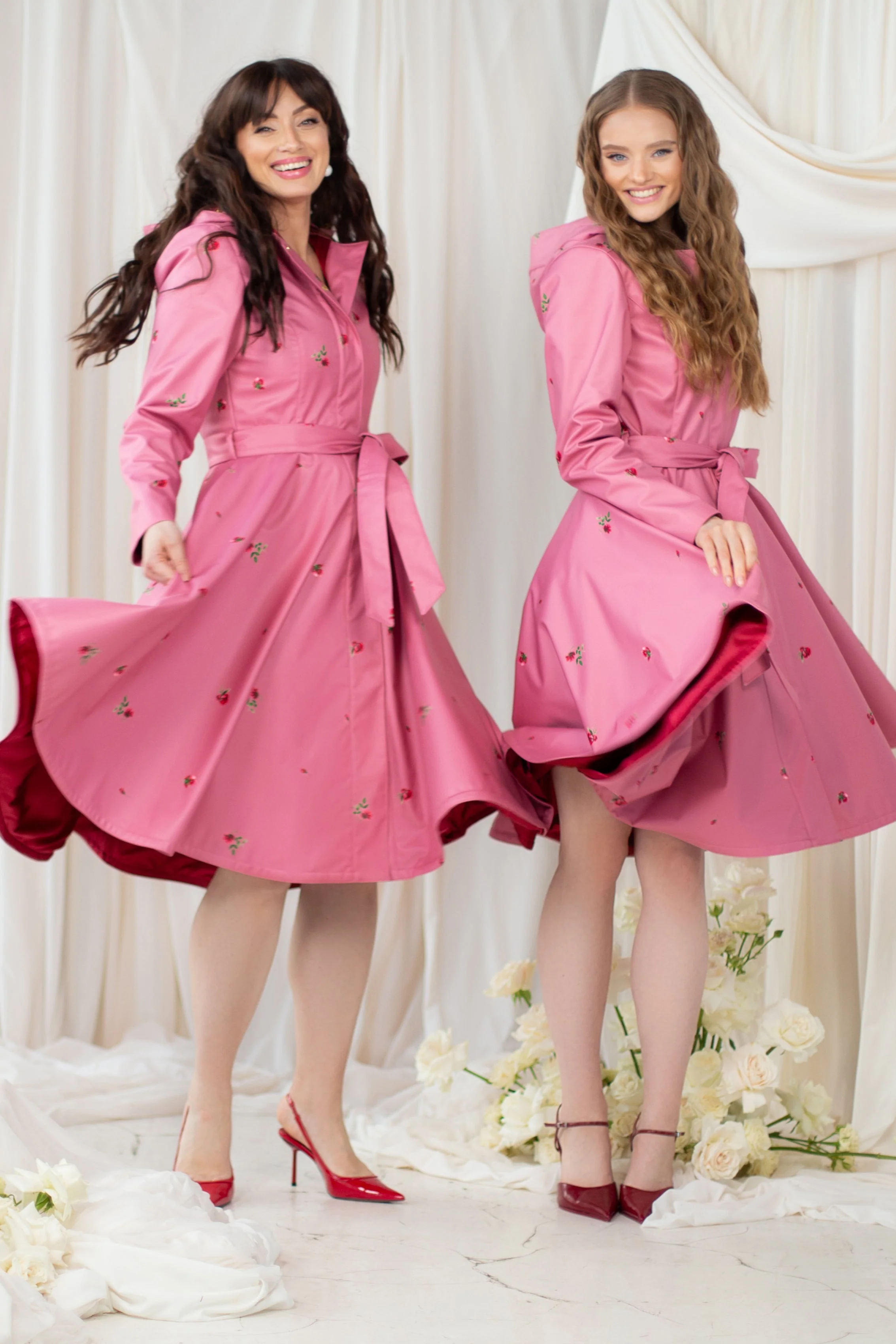 Fit and Flare Coat with Full Circle Skirt in Pink | Raspberry Sorbet - Image 9