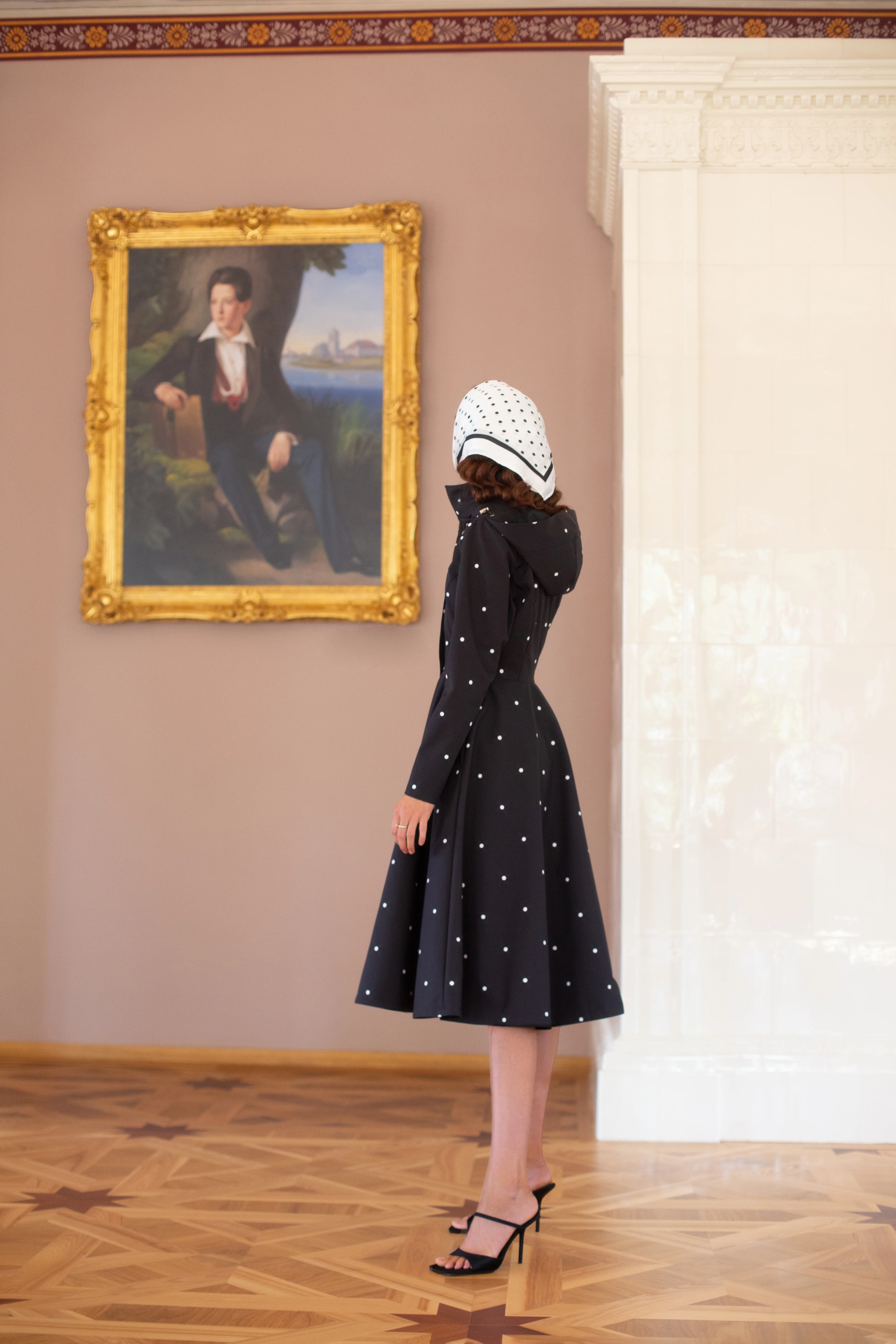 Fit and Flare Coat with A-Line Skirt in Black | Timeless Polka Dots - Image 6