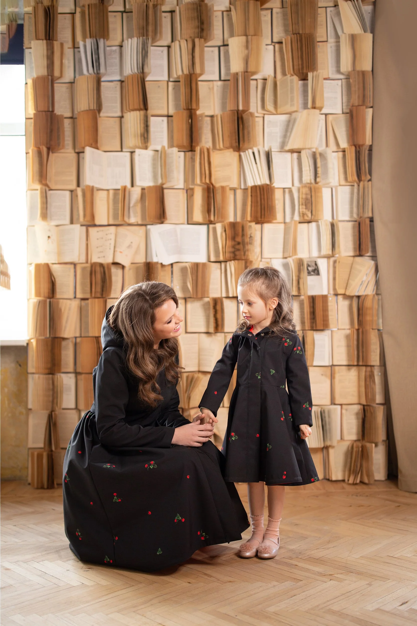 Girls' Black Coat with Red Strawberry Print | Wild Strawberry - Image 4