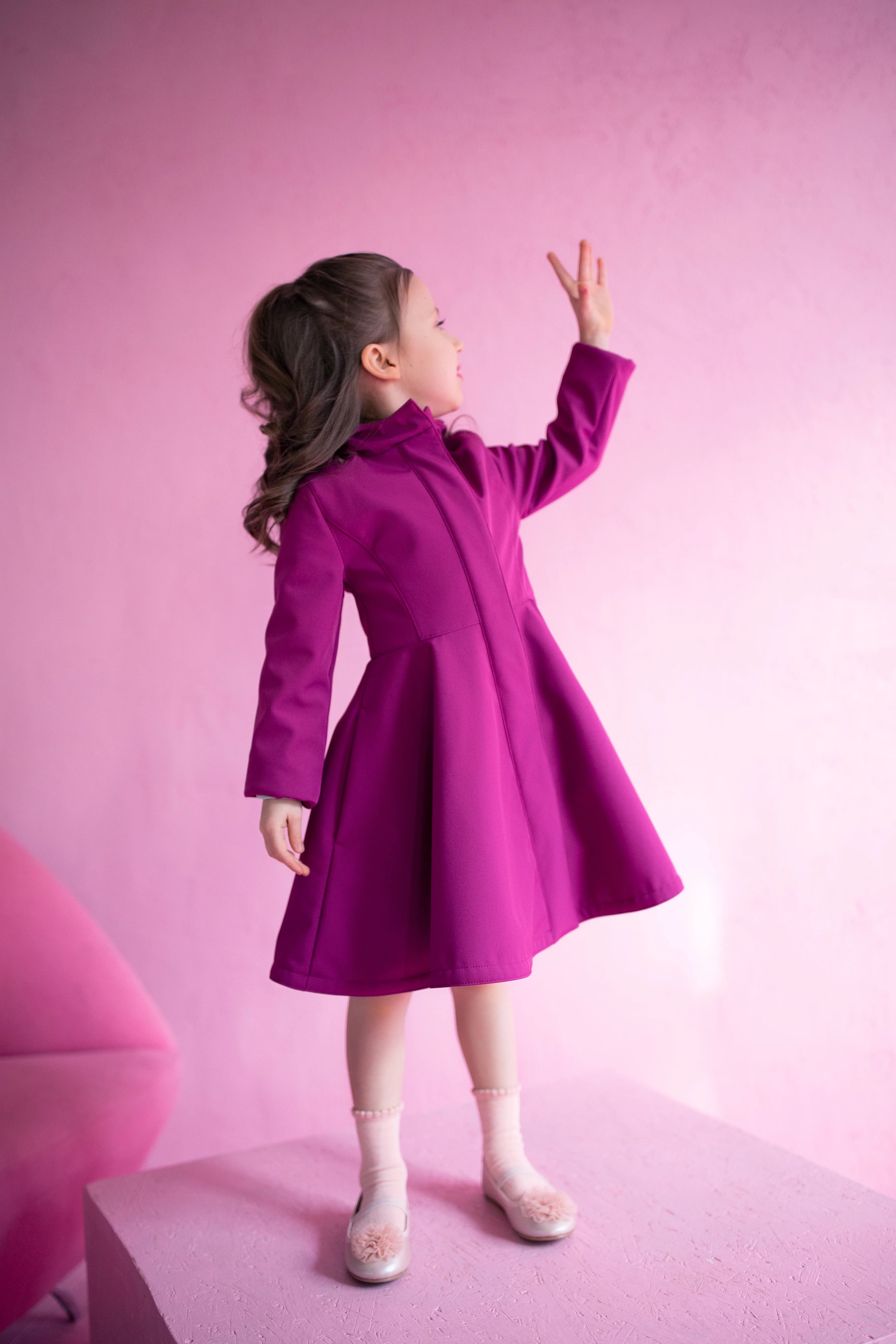 Girls' Bright Pink Coat with Hood | Raspberry Dream - Image 3
