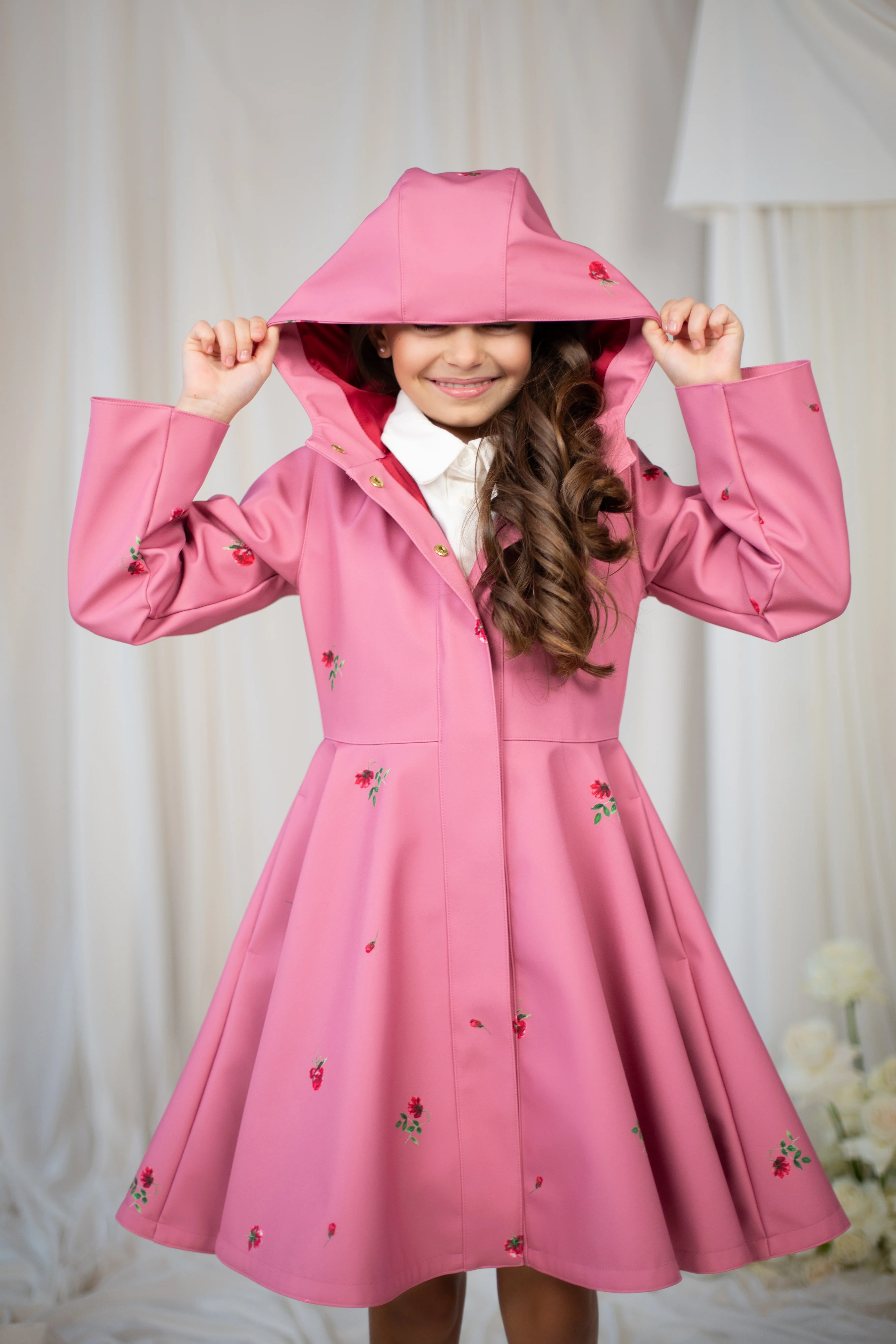 Girls' Pink Coat with Flower Print | Raspberry Sorbet
