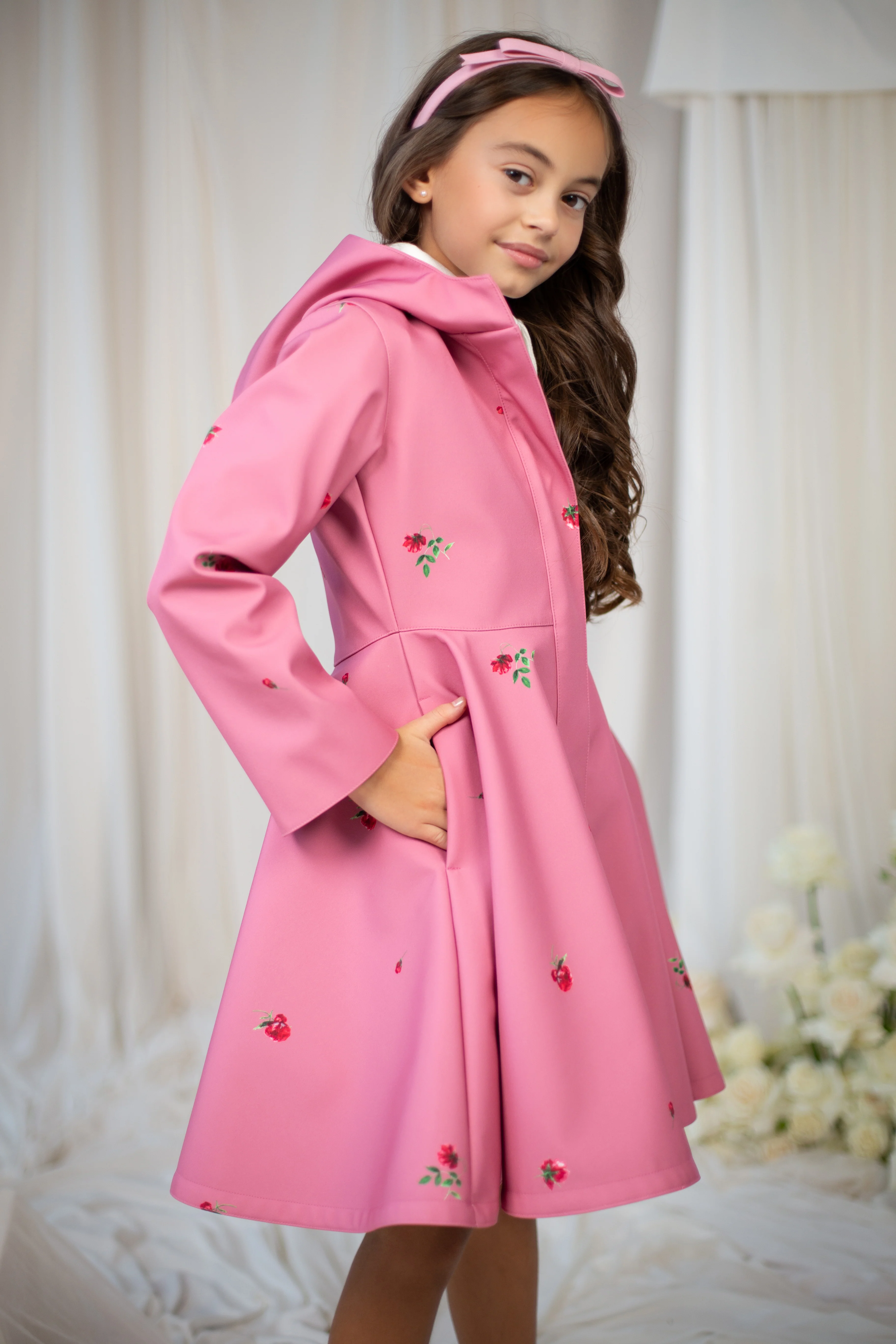 Girls' Pink Coat with Flower Print | Raspberry Sorbet - Image 2