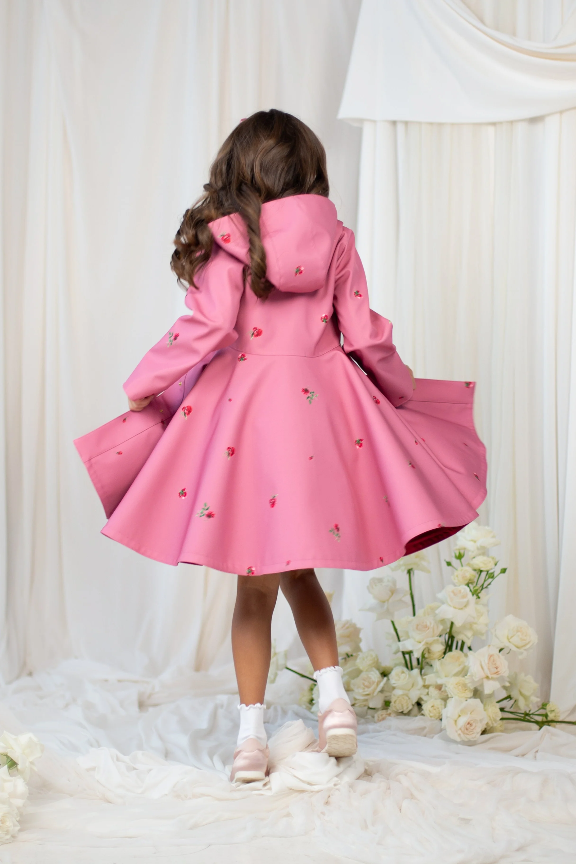 Girls' Pink Coat with Flower Print | Raspberry Sorbet - Image 3