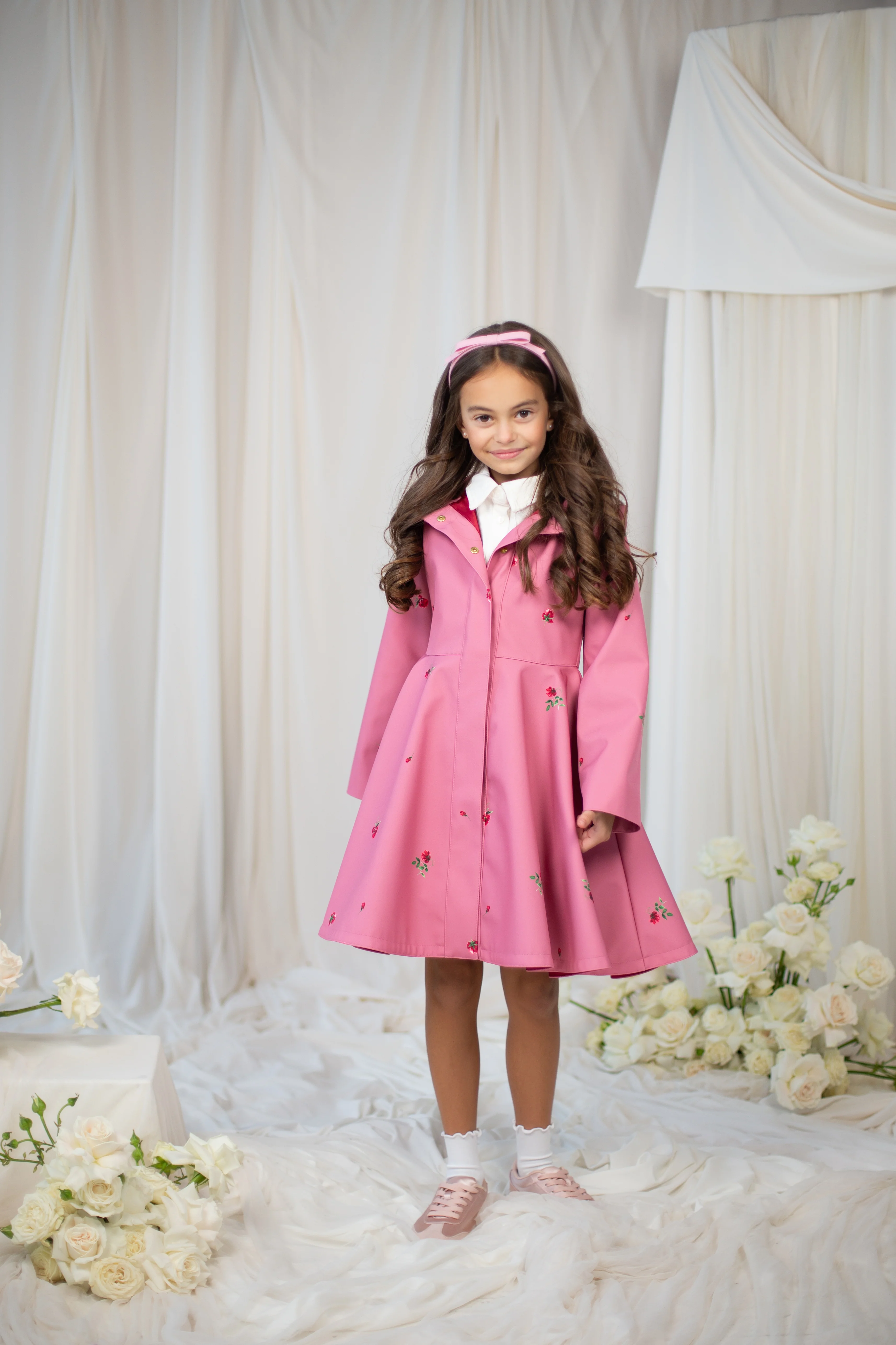 Girls' Pink Coat with Flower Print | Raspberry Sorbet - Image 4