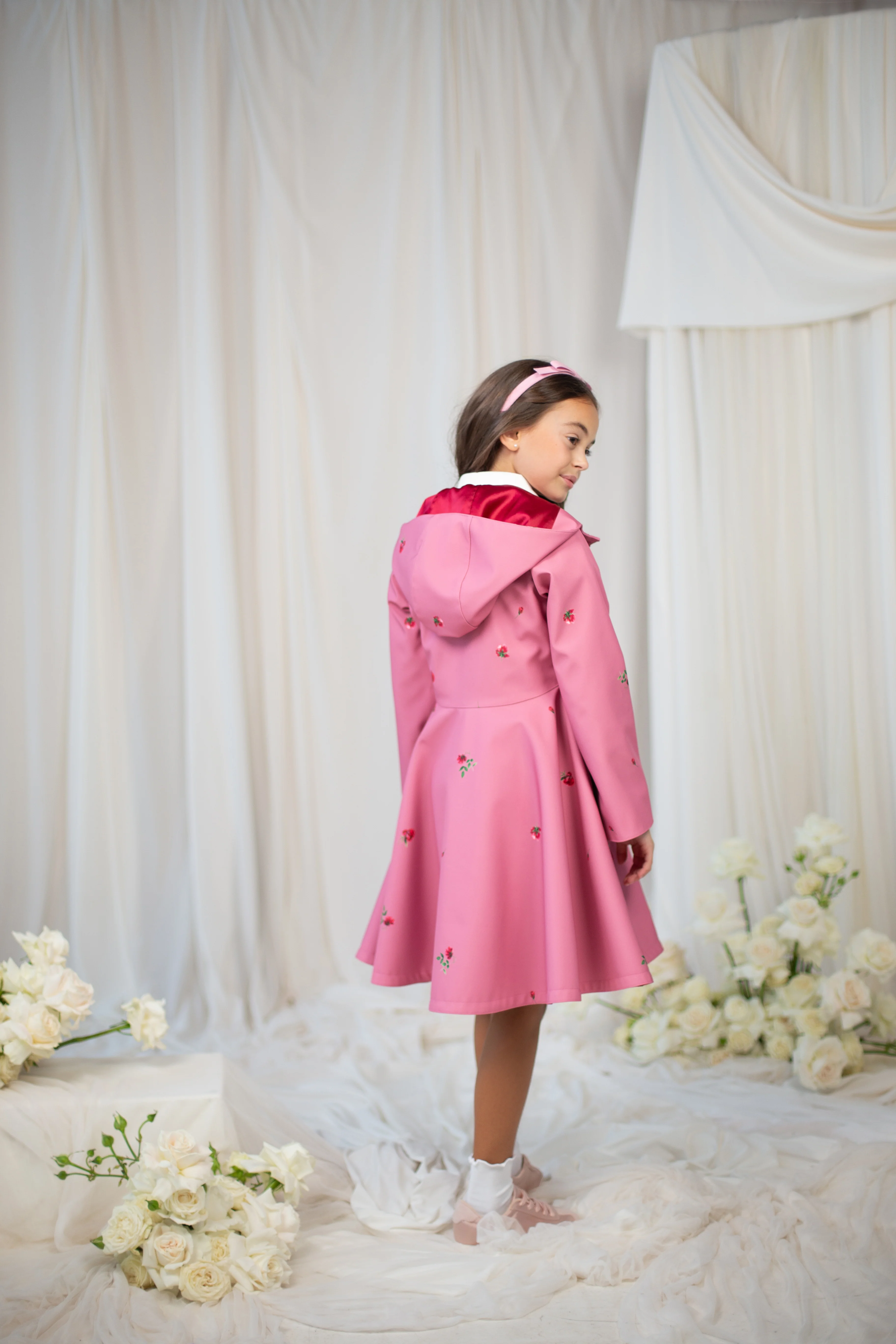 Girls' Pink Coat with Flower Print | Raspberry Sorbet - Image 5