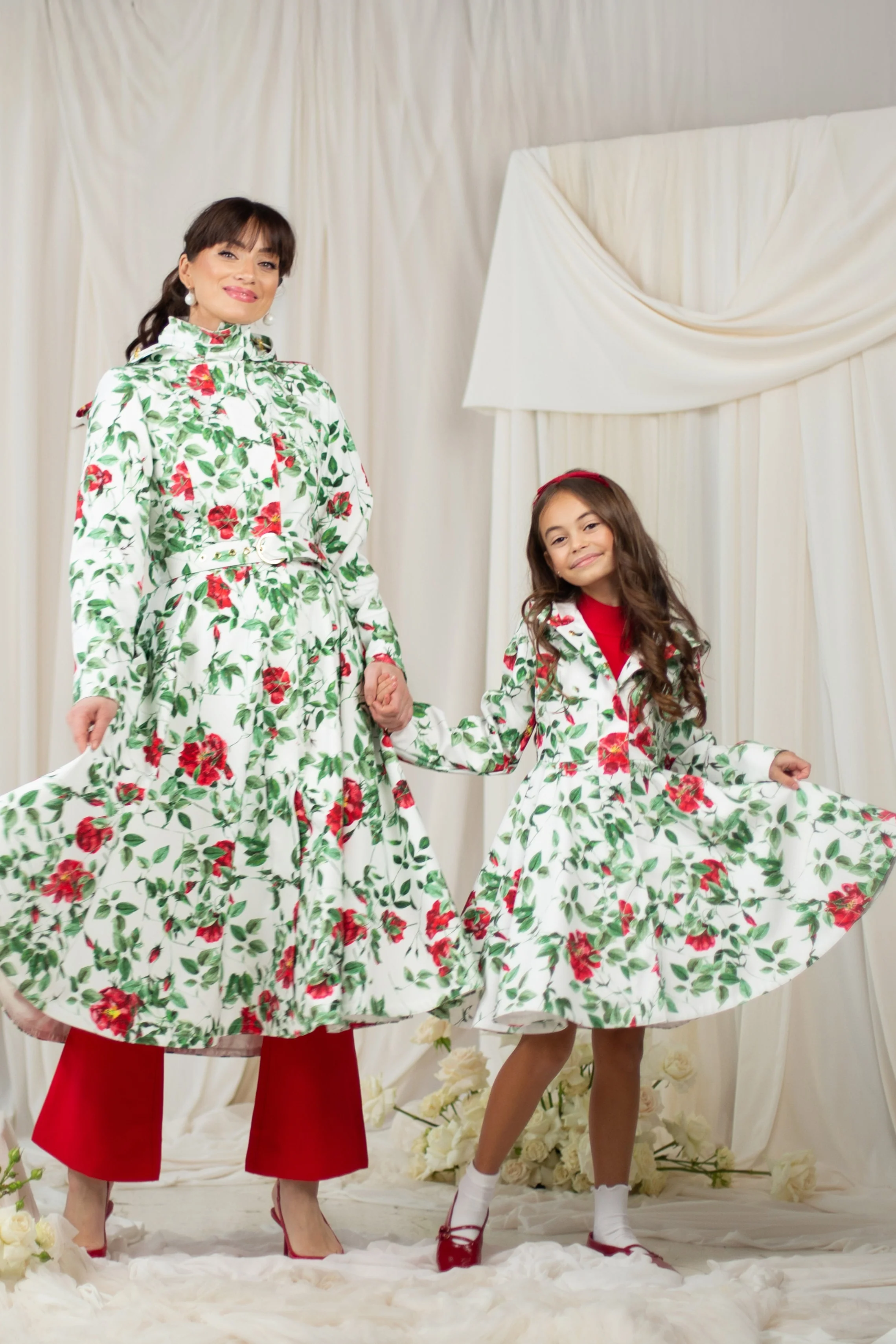 Girls' White Coat with Flower Print | Charming Rose - Image 5