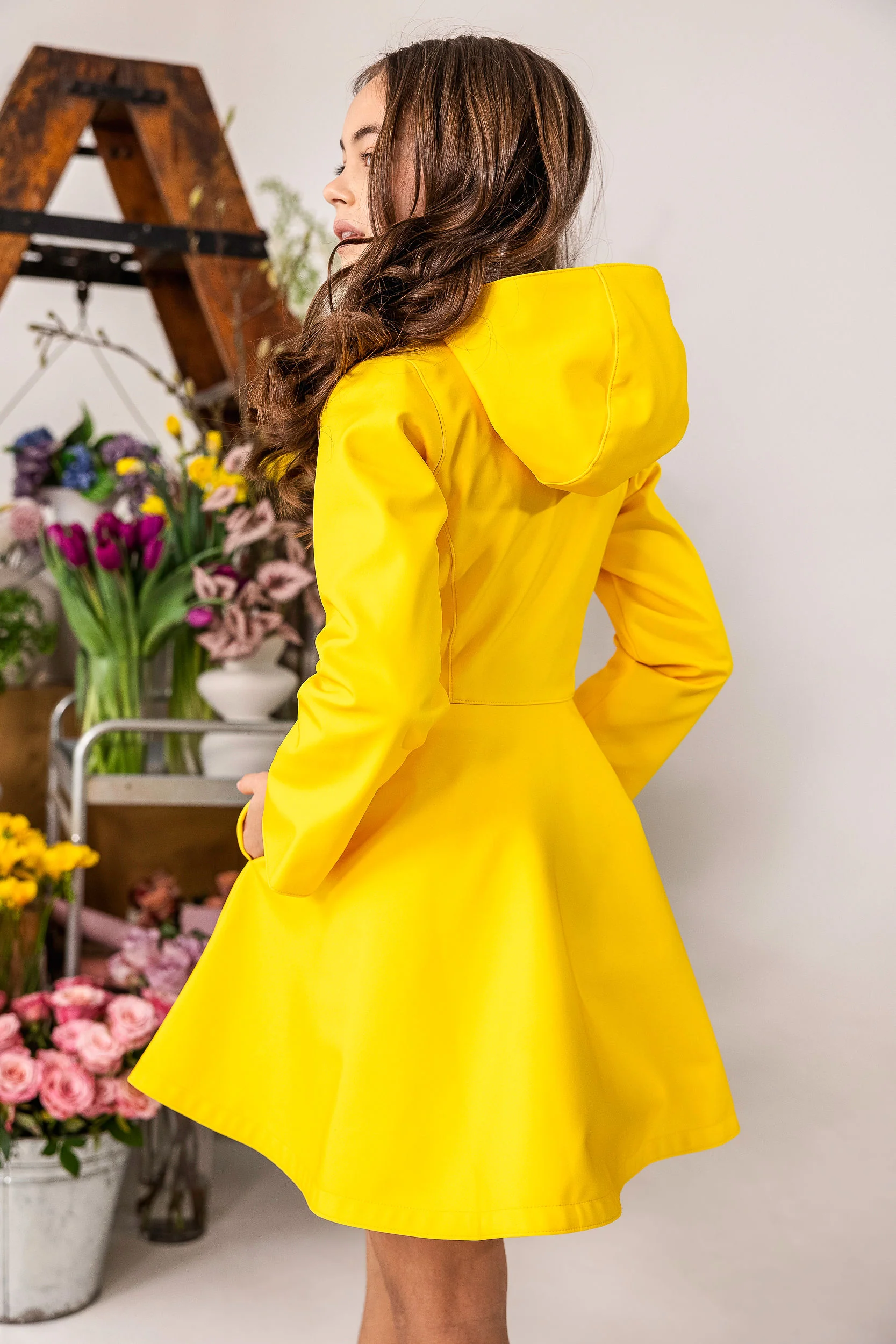 Girls' Yellow Coat with Hood | Yellow Sun - Image 3