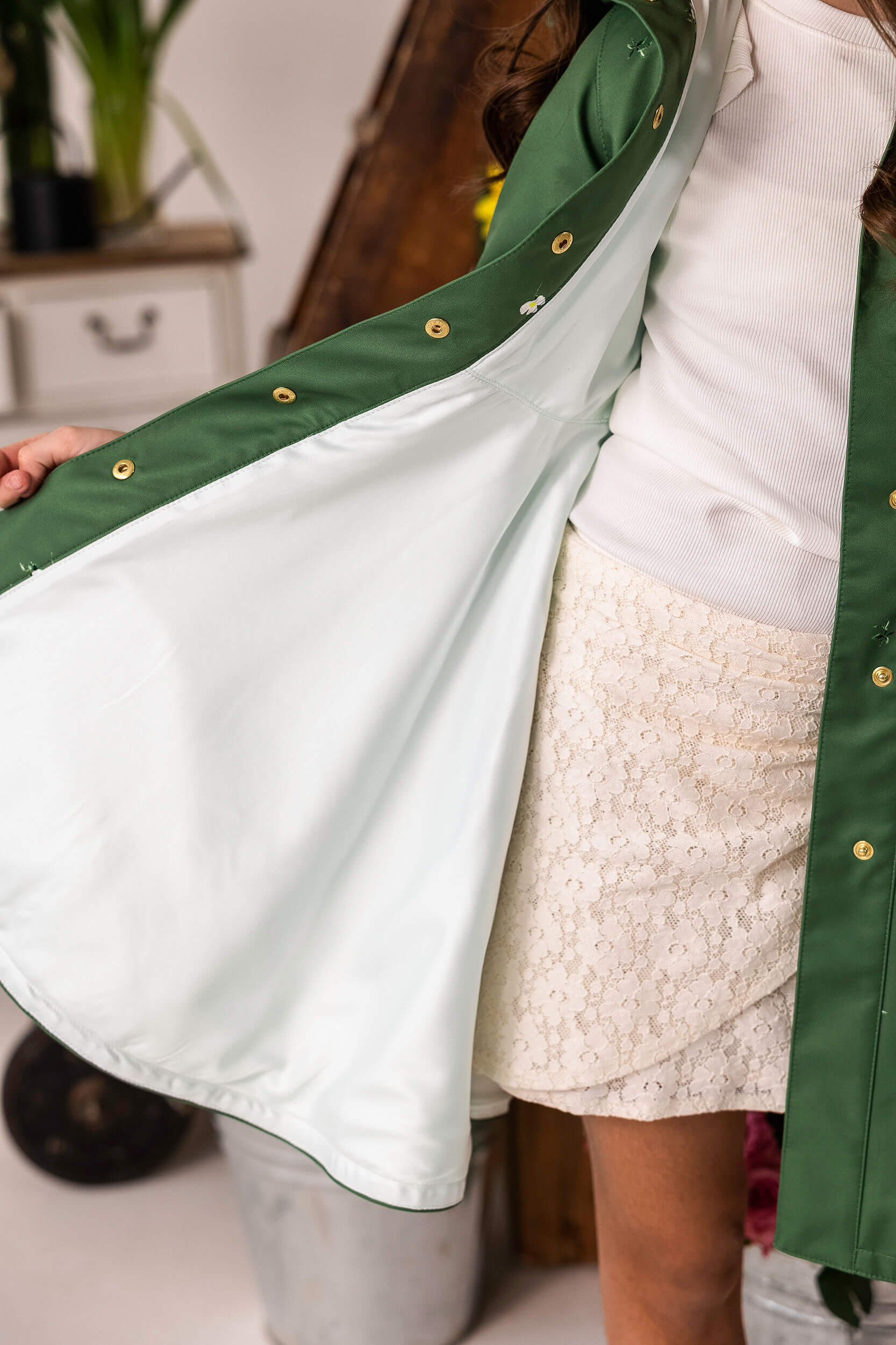 Girl's Green Coat with Floral Print | Primrose in Bloom - Image 5