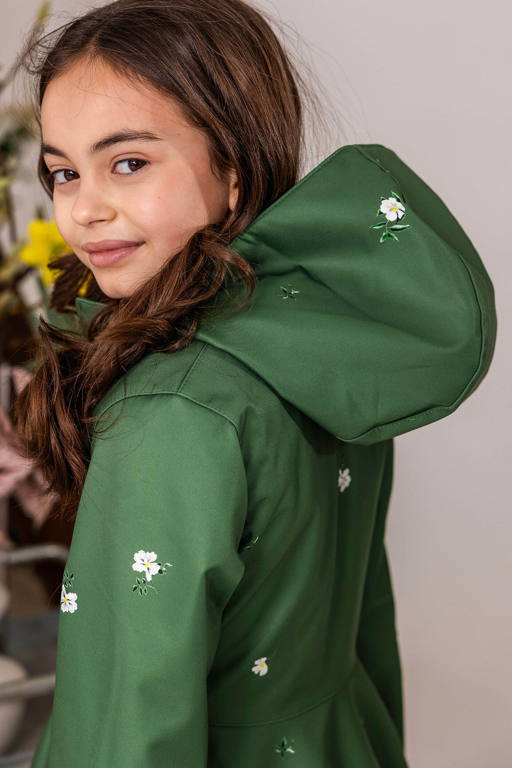 Girl's Green Coat with Floral Print | Primrose in Bloom - Image 8