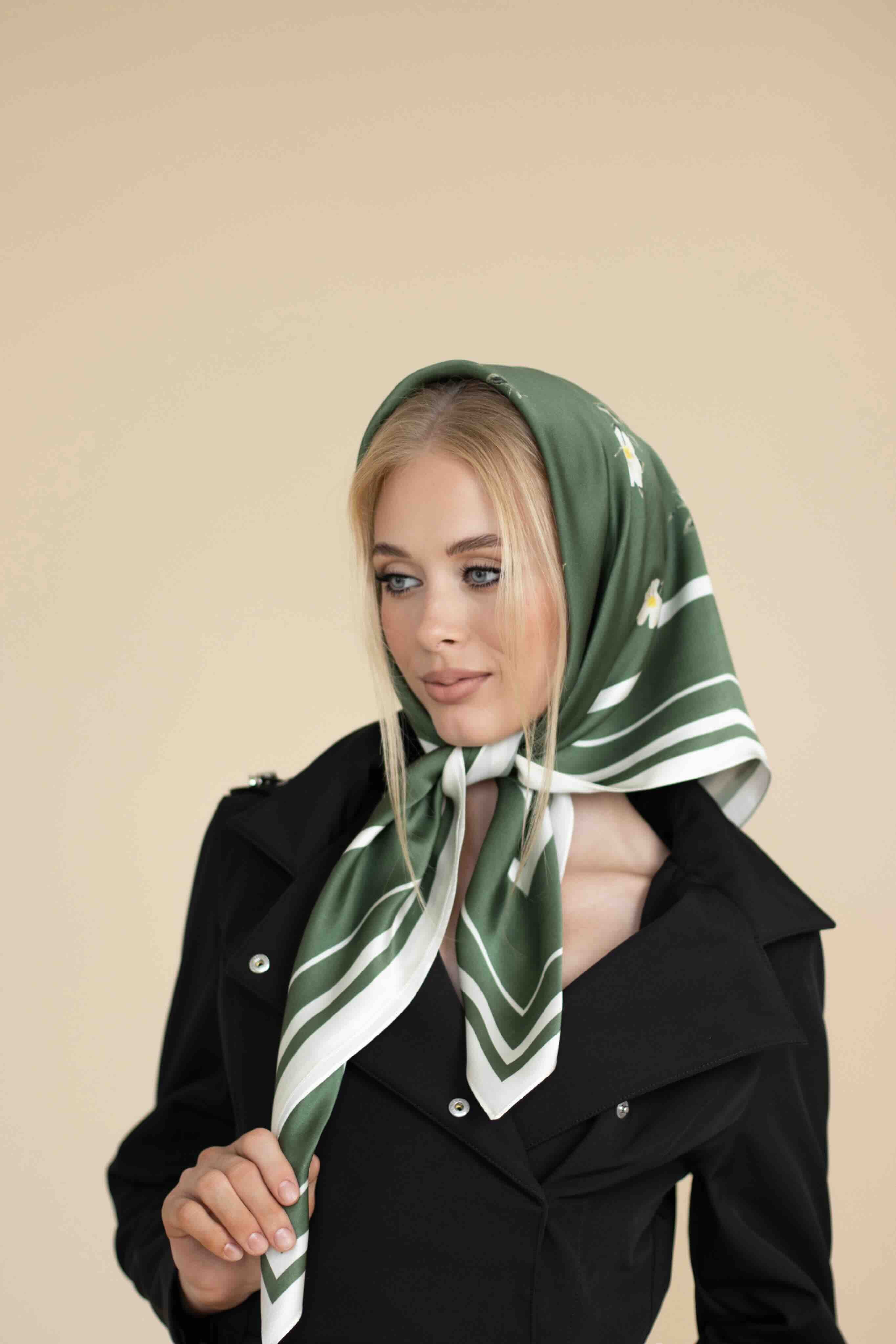 Large Floral Natural Silk Scarf | Green Collection - Image 2