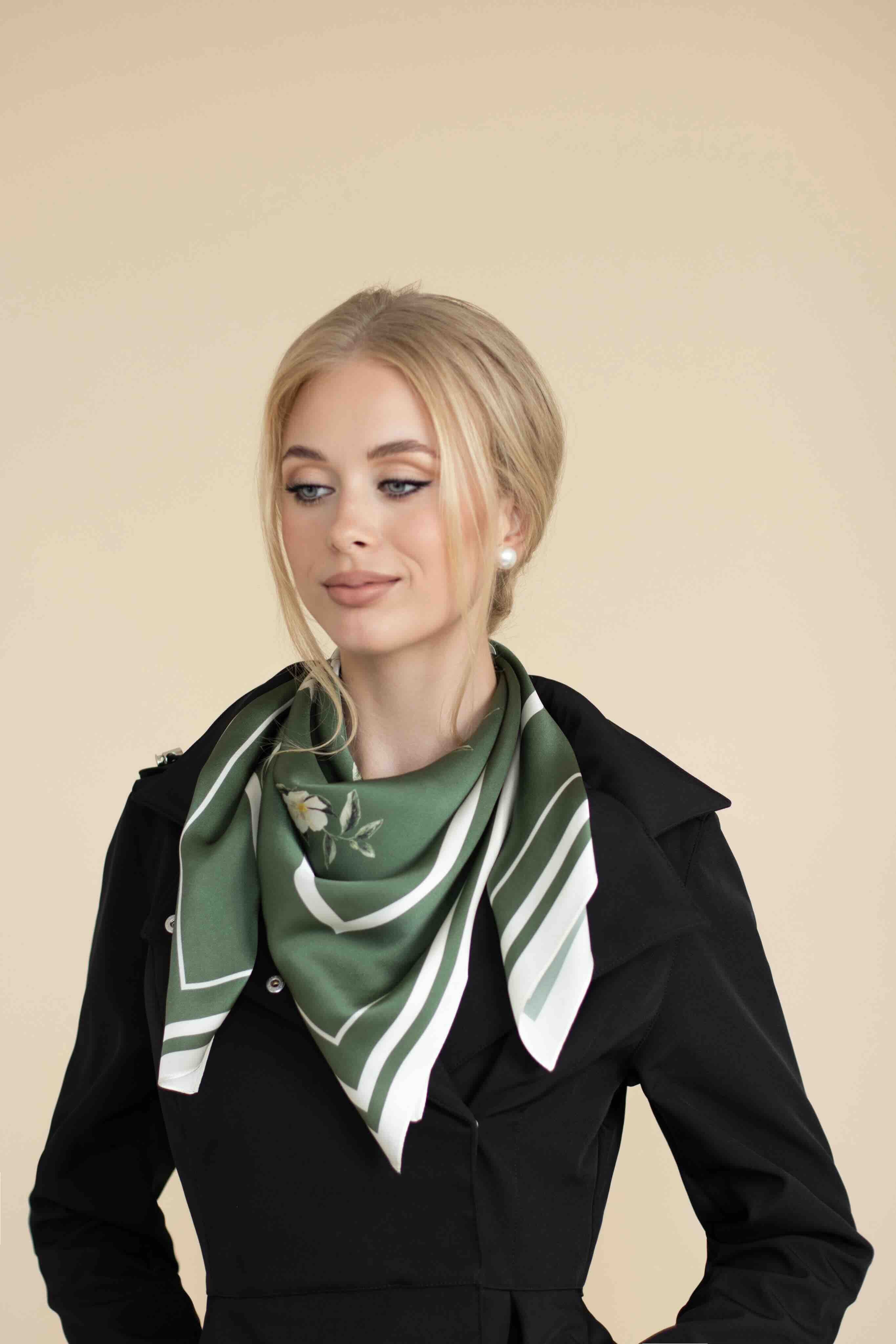 Large Floral Natural Silk Scarf | Green Collection - Image 3