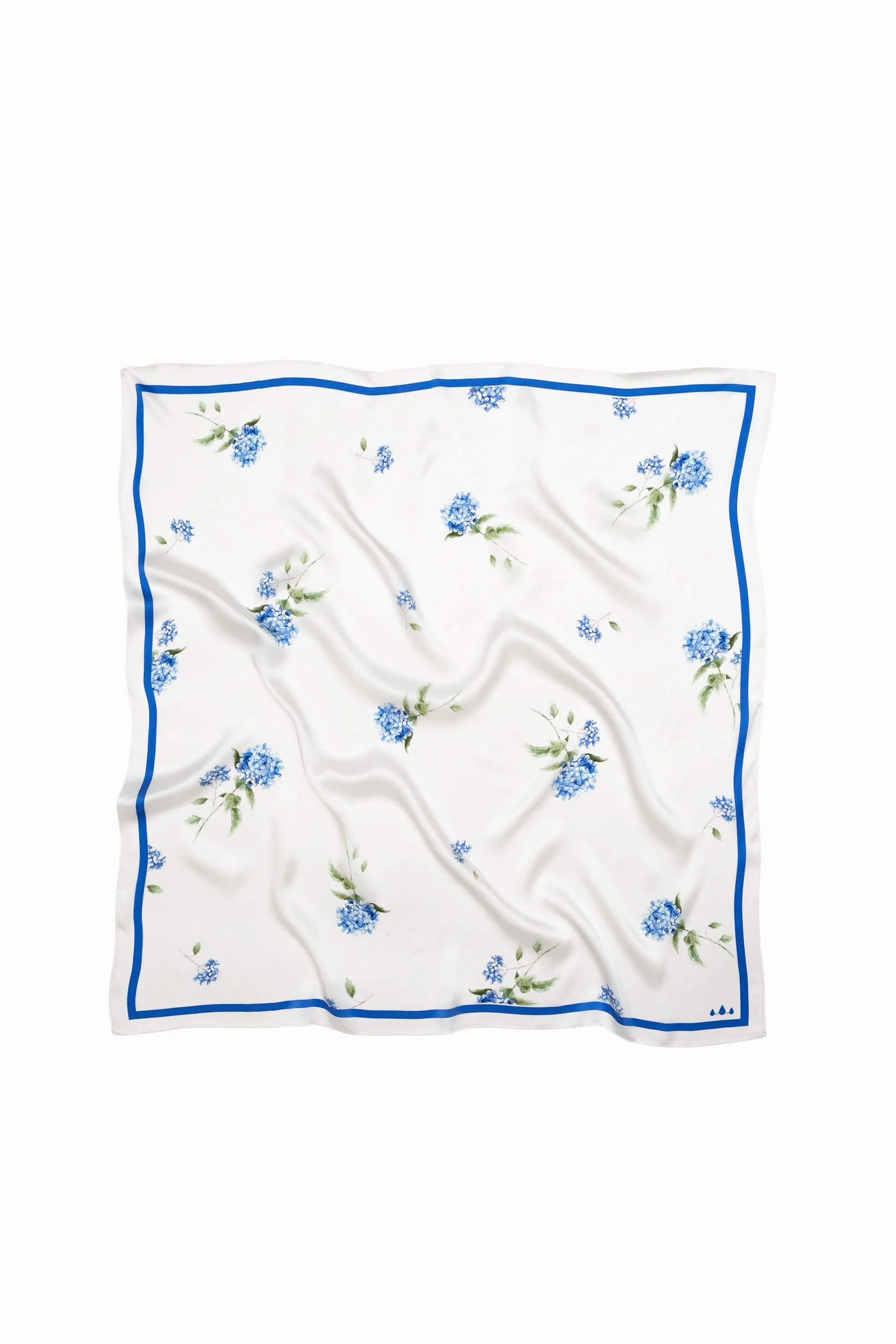 Large Floral Natural Silk Scarf | White & Blue