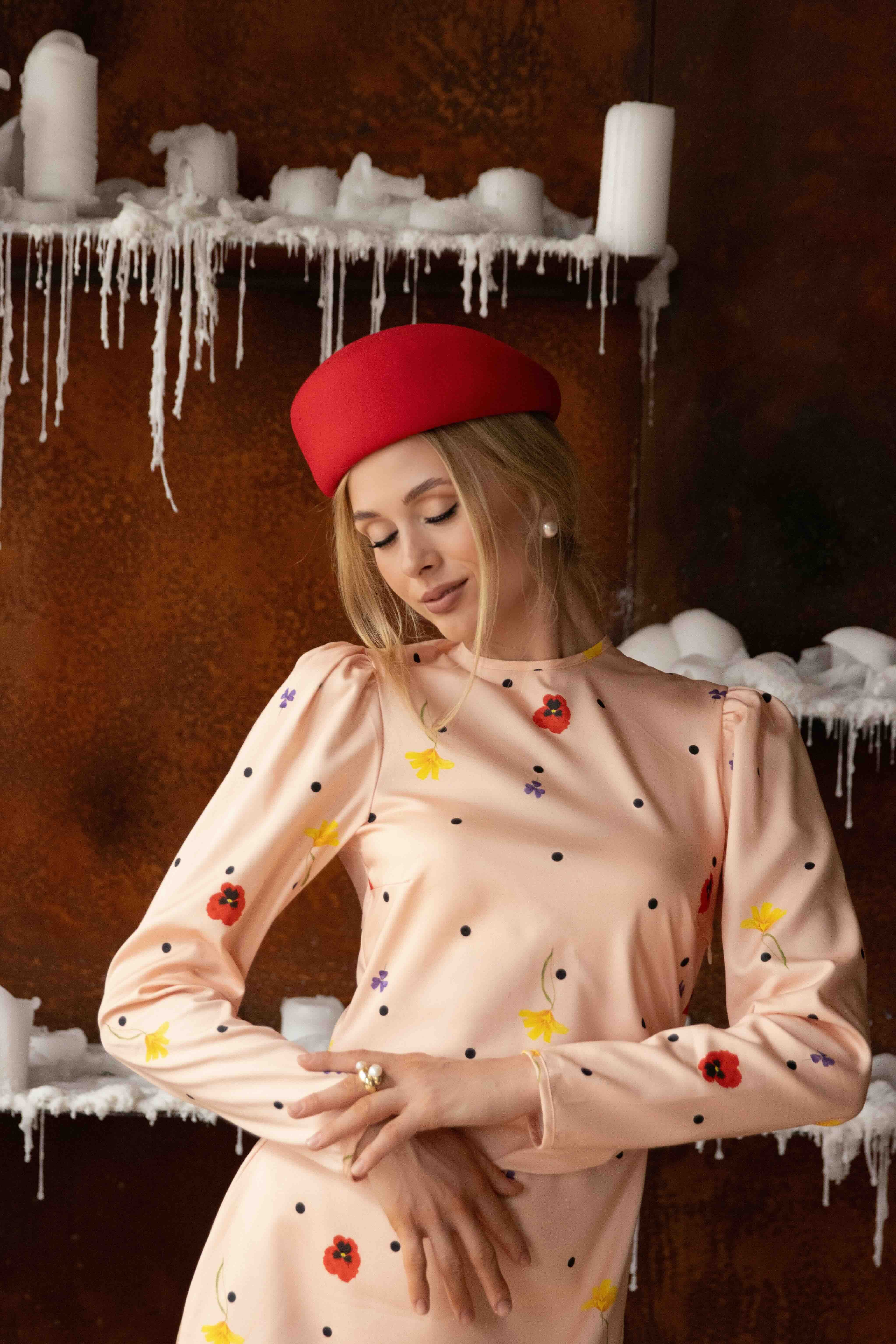 Long Sleeve Midi Dress in Pink | Peach Blossom - Image 3