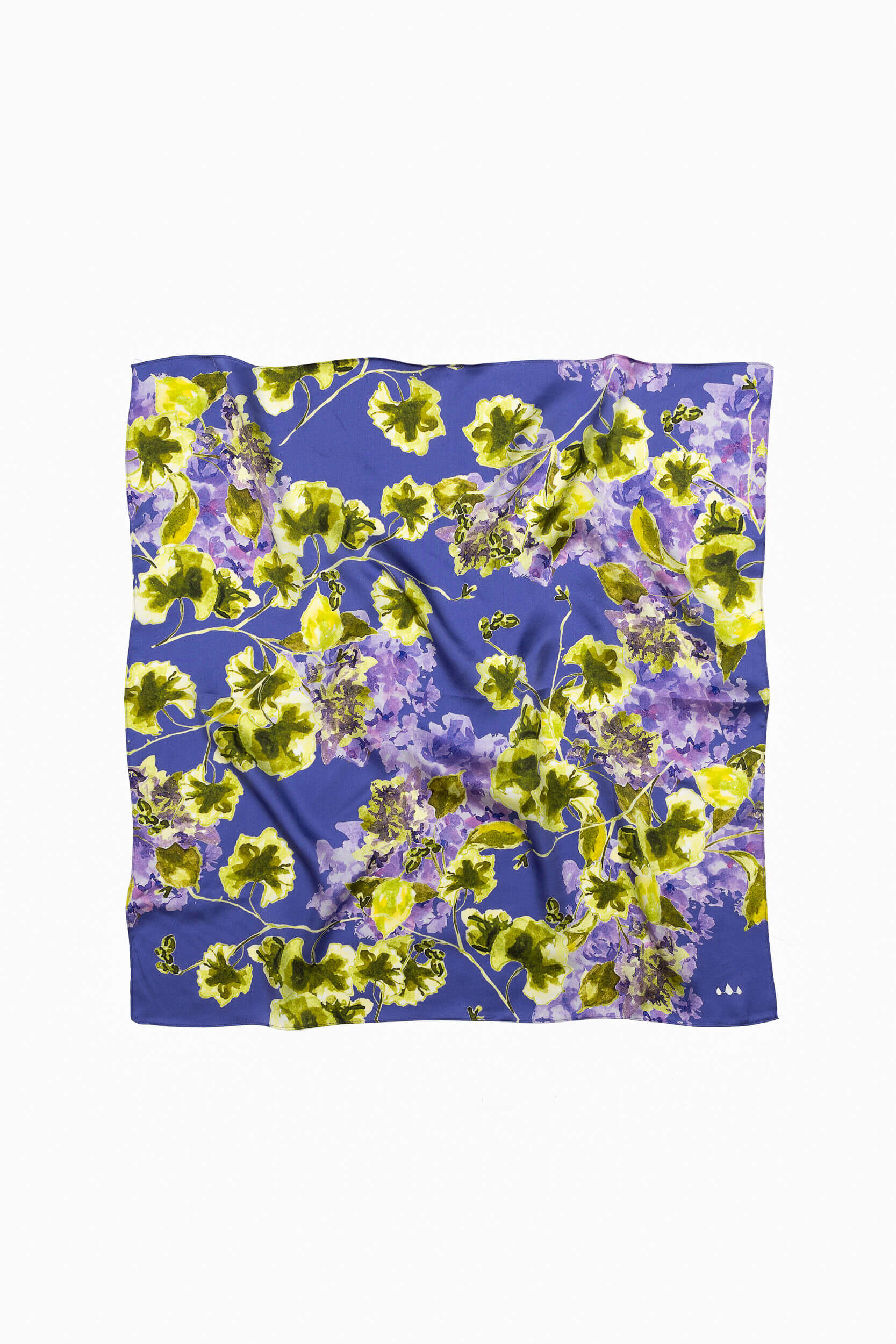 Medium Floral Natural Silk Scarf | Violet & Green