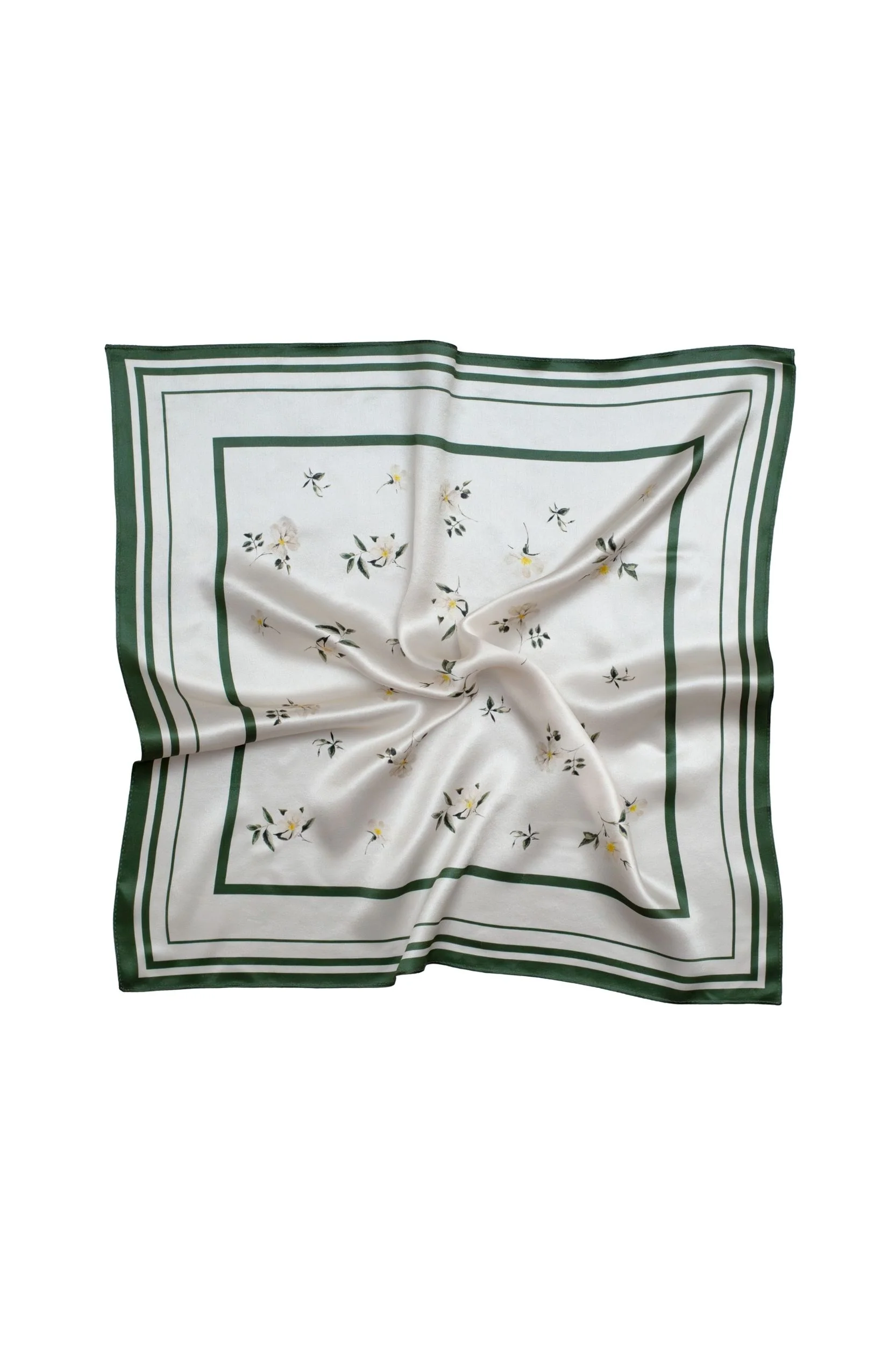 Small Floral Print Natural Silk Scarf | Beige Collection - Image 3